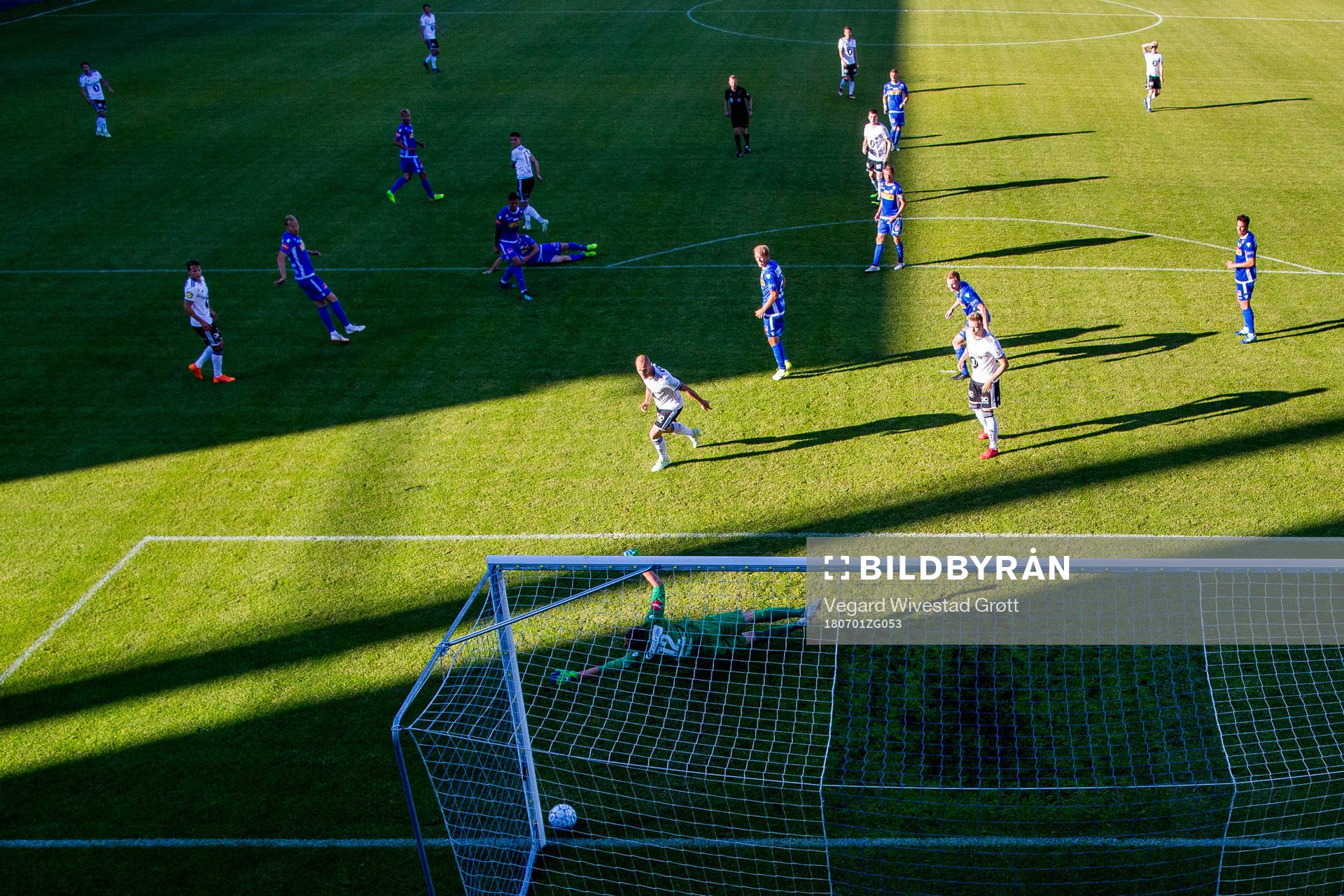 Jonathan Levi of Rosenborg scores 1-0 behind goalkeeper
