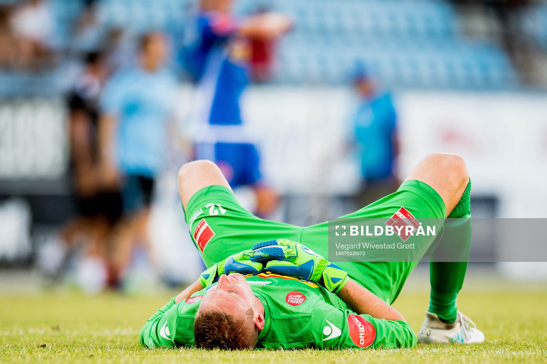 Goalkeeper Eirik Holmen Johansen of Sandefjord looks