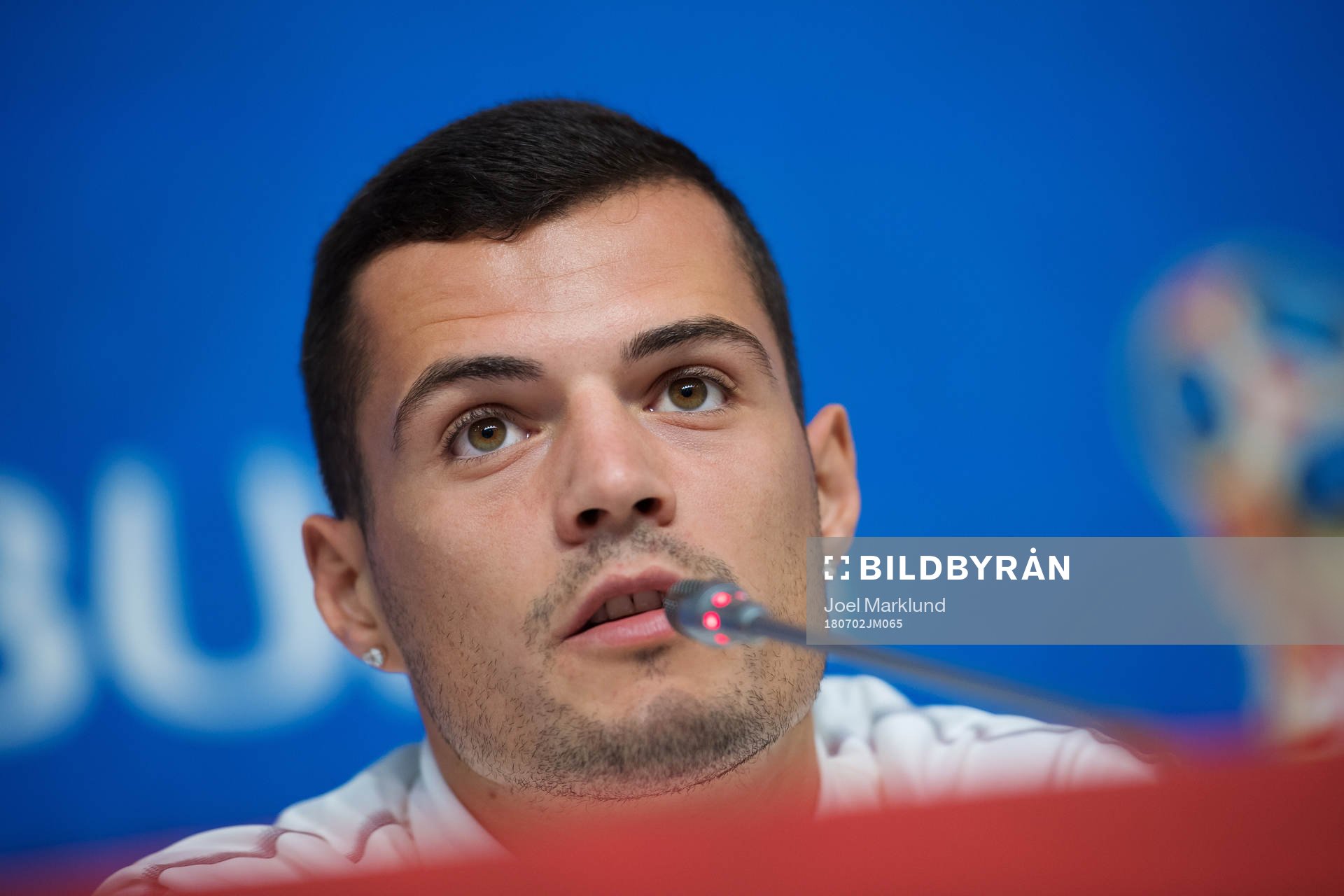 Granit Xhaka of the Swiss national football team at a press