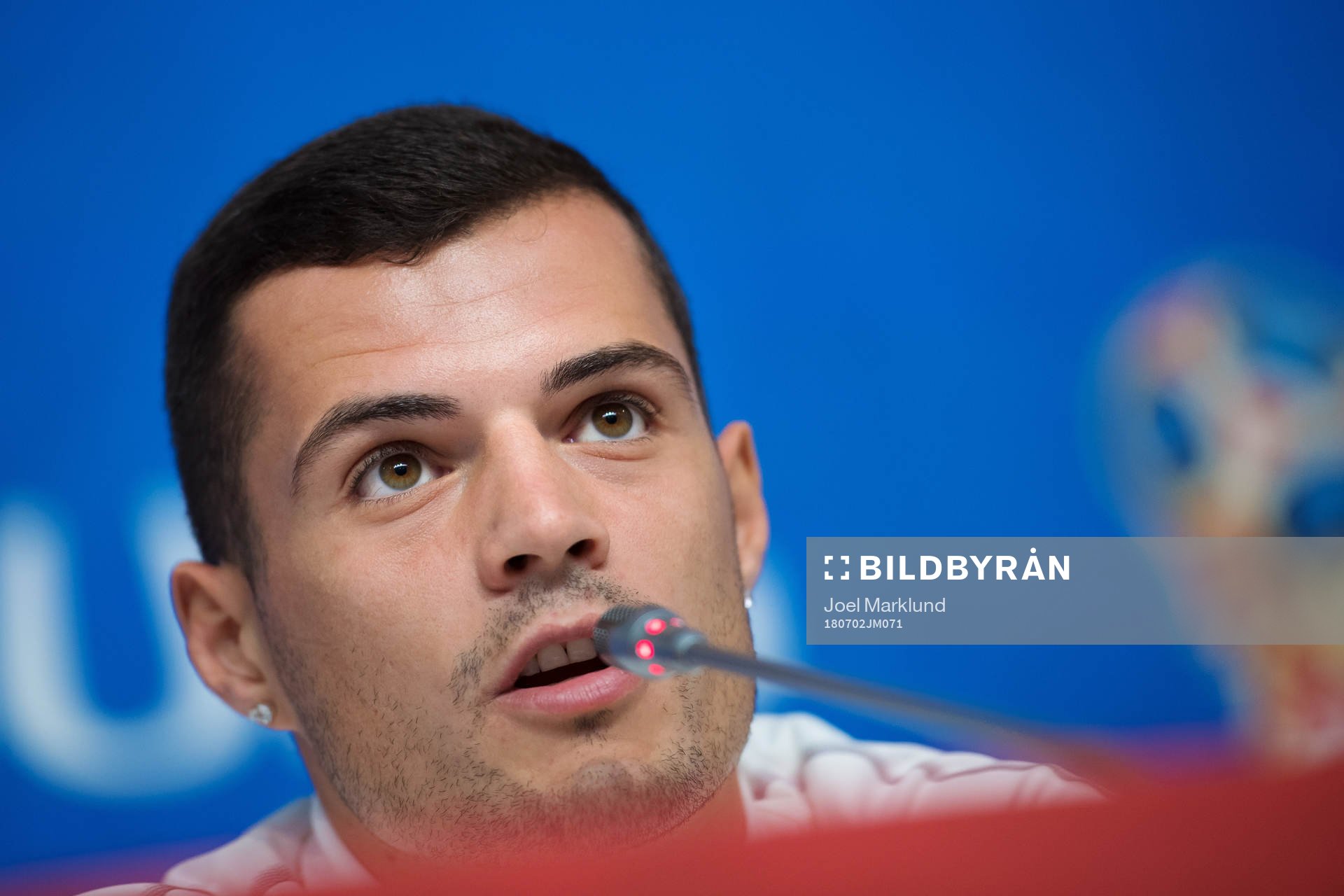 Granit Xhaka of the Swiss national football team at a press