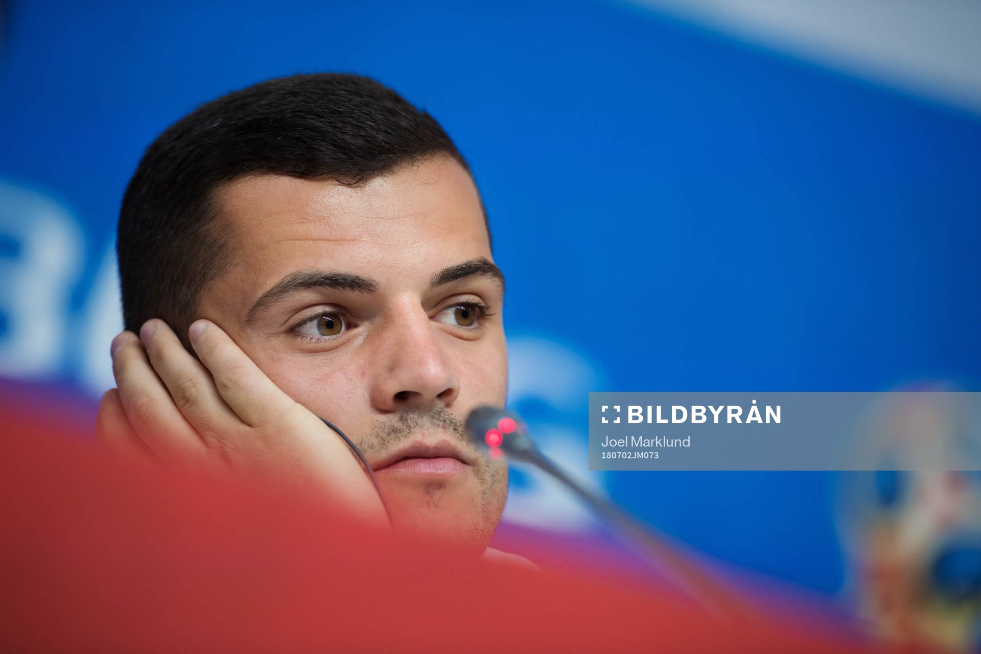 Granit Xhaka of the Swiss national football team at a press