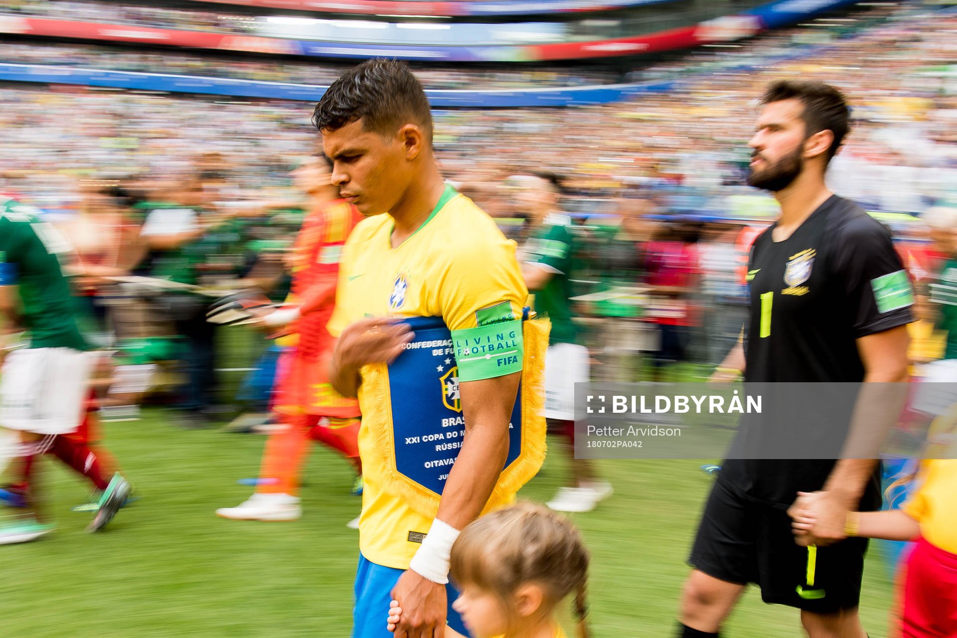 Thiago Silva of Brazil enters the pitch
