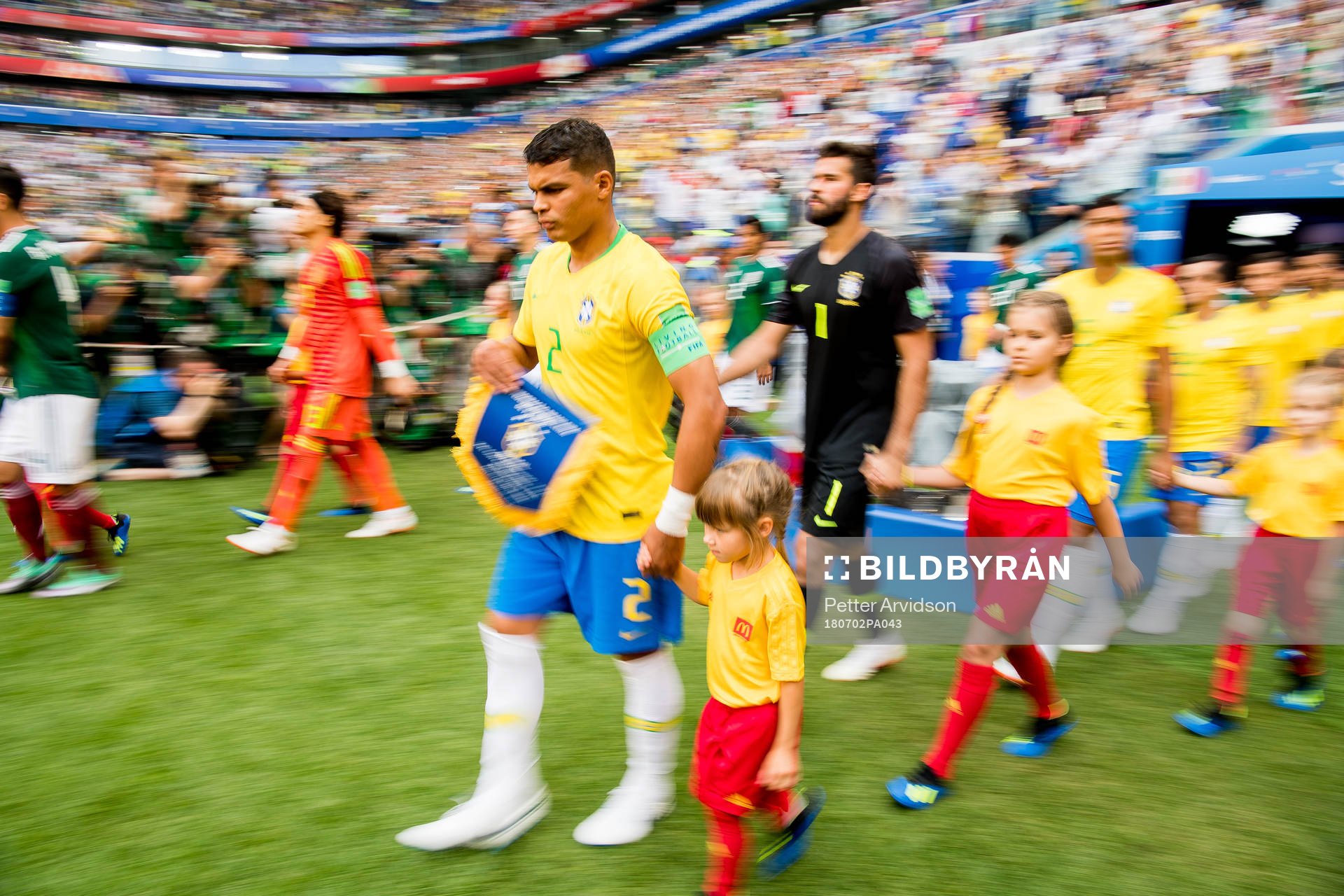 Thiago Silva of Brazil enters the pitch