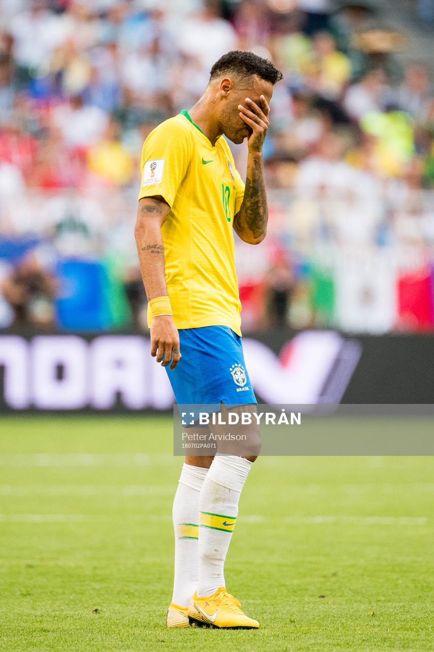 Neymar of Brazil looks dejected