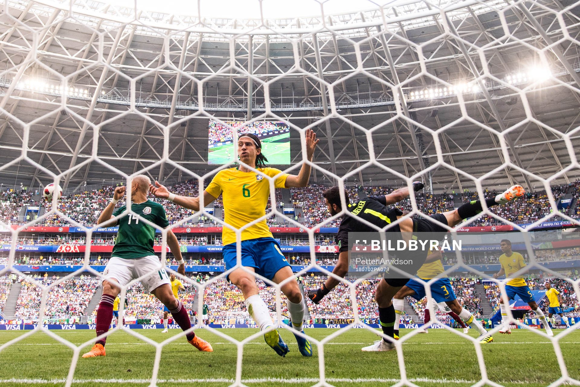 Javier Hernandez of Mexico against Filipe Luis and