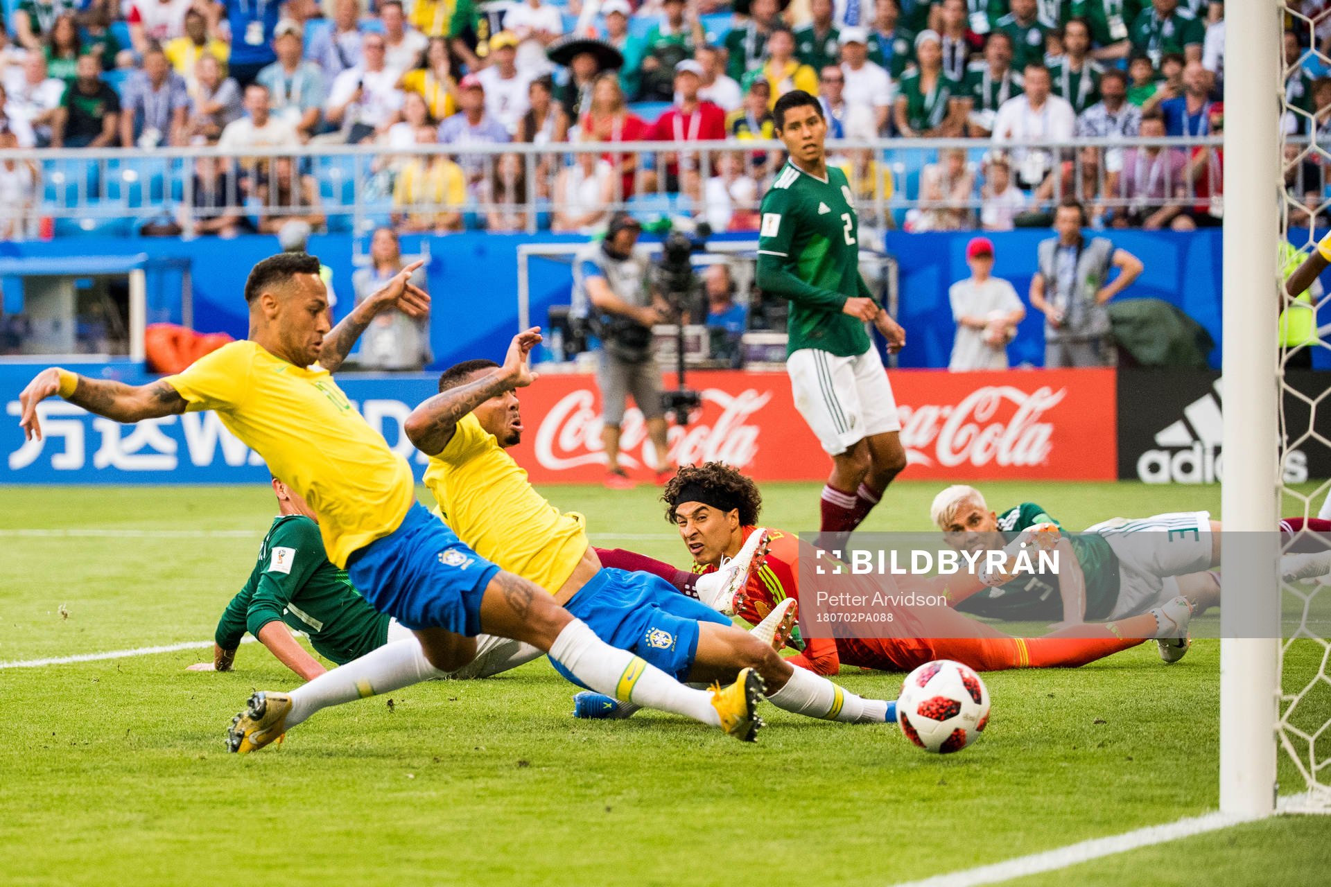 Neymar of Brazil scores the 1-0 goal
