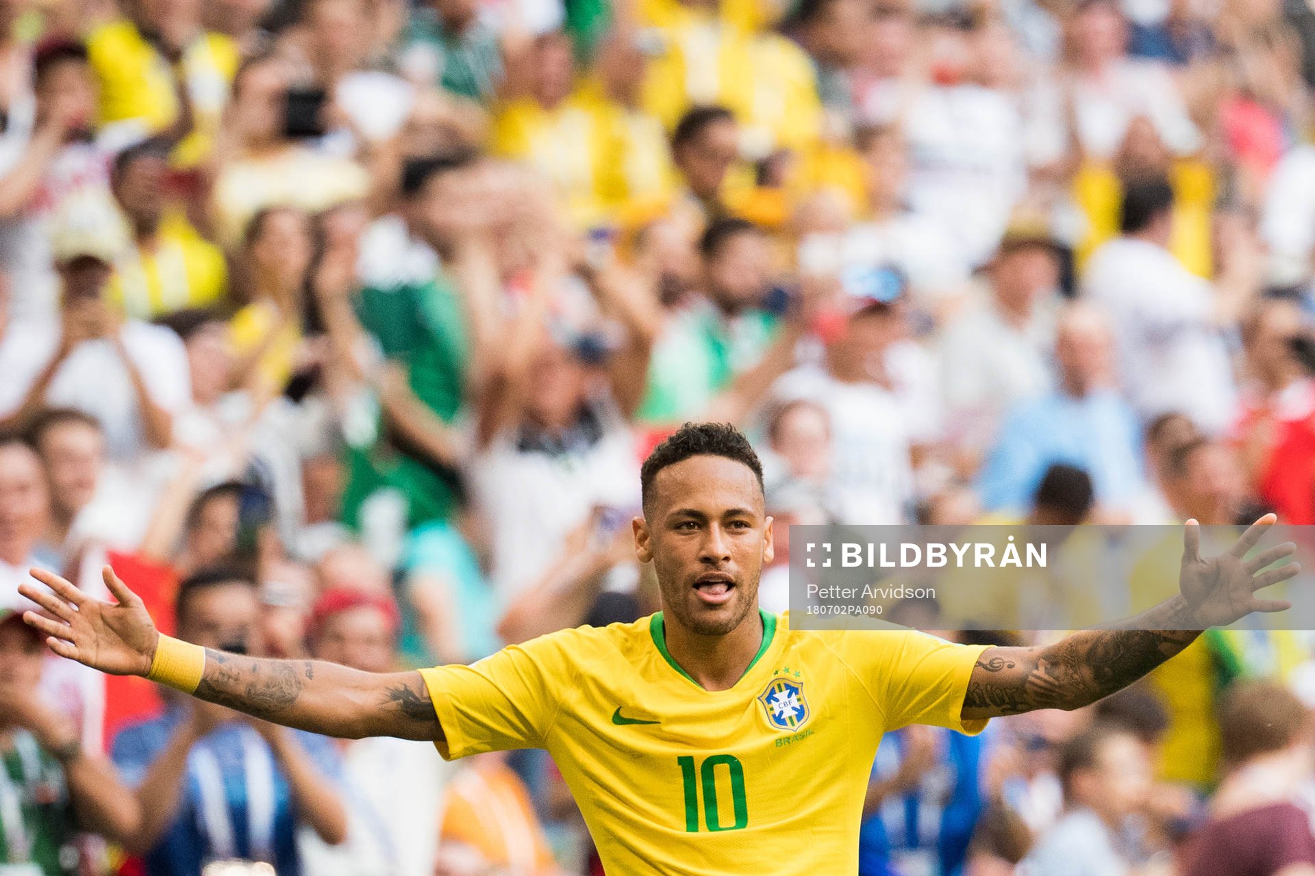 Neymar of Brazil celebrates the 1-0 goal