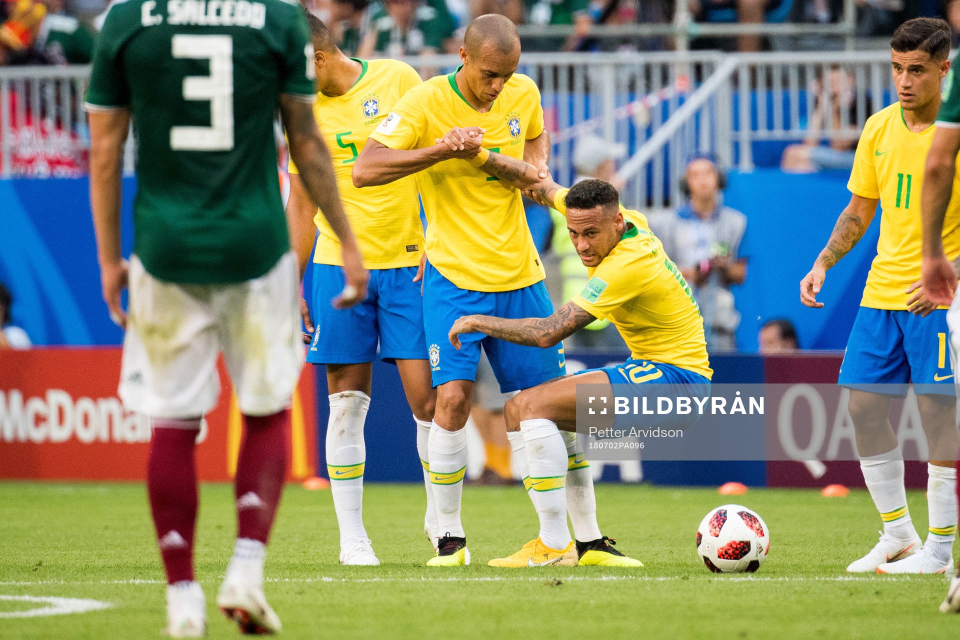 Miranda and Neymar of Brazil