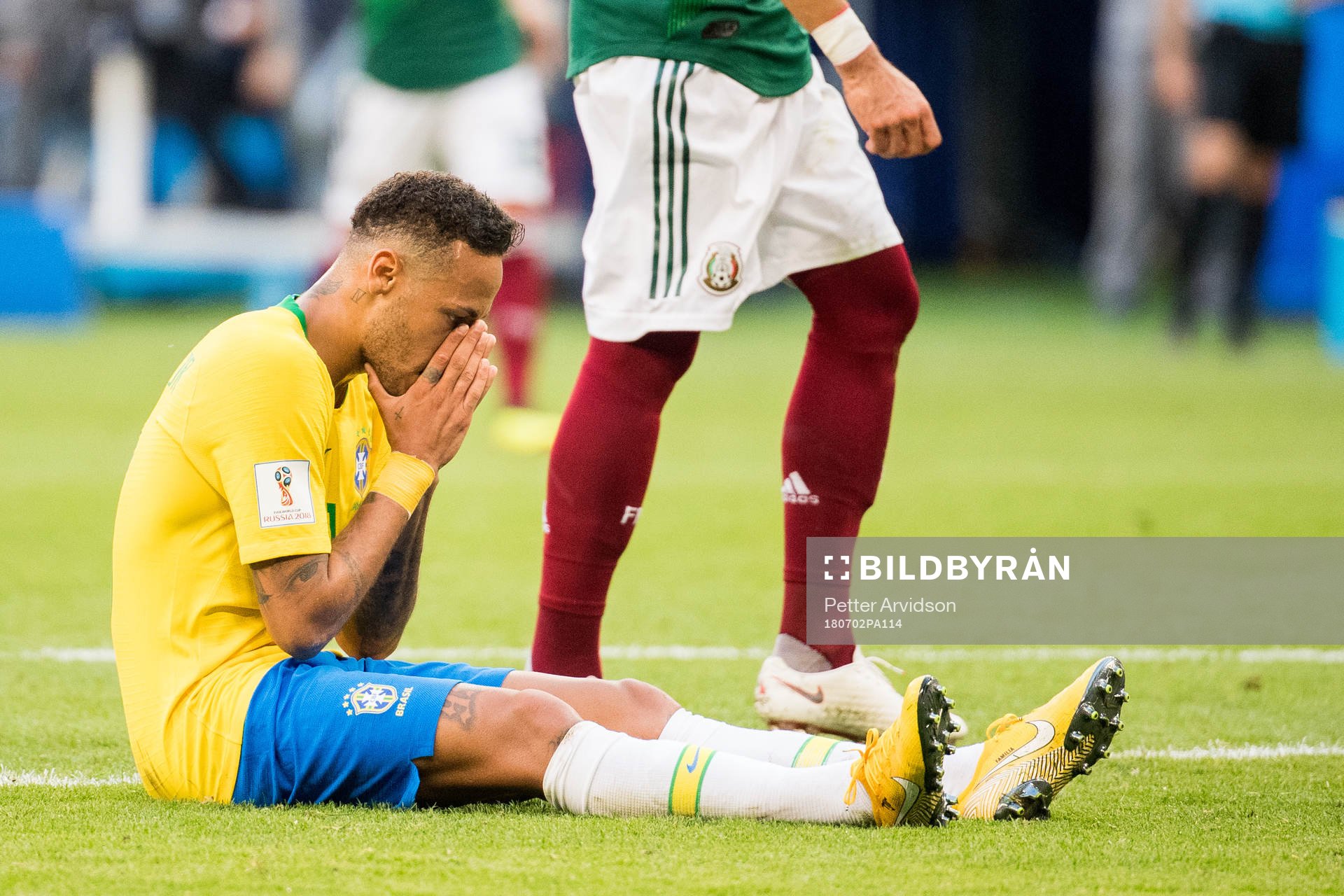 Neymar of Brazil looks dejected
