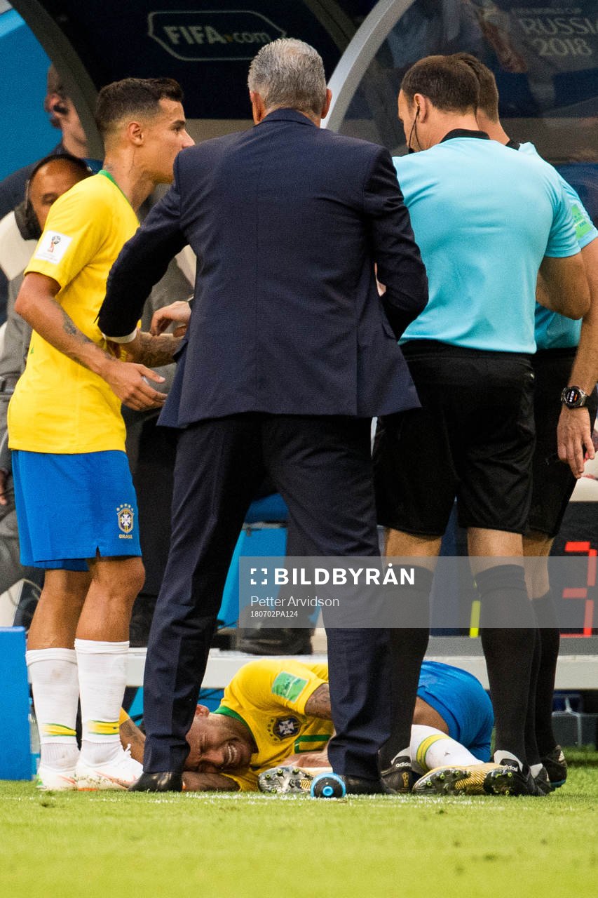 Neymar of Brazil with an injury