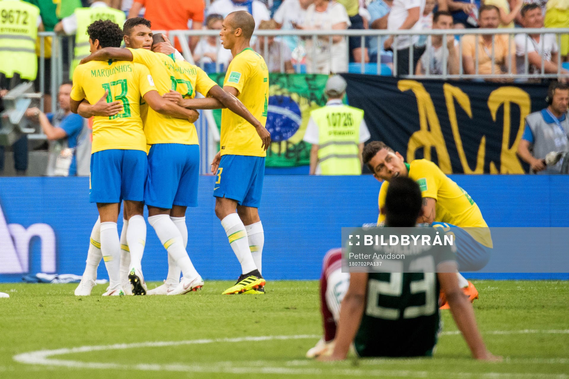 Players of Brazil celebrate