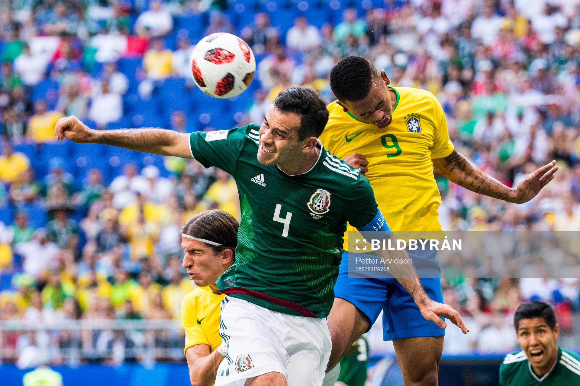 Rafael Marquez of Mexico and Gabriel Jesus of Brazil