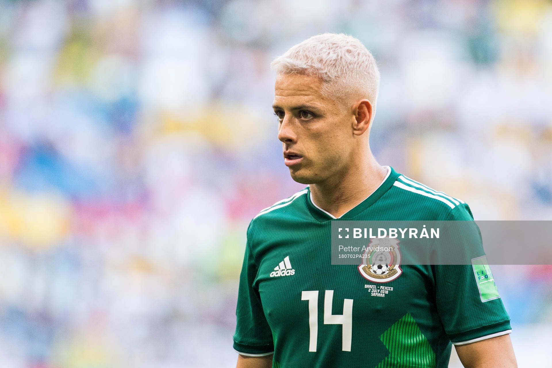 Javier Hernandez of Mexico during the FIFA World Cup round of 16 match between Brazil and Mexico on July 2, 2018 in Samara.