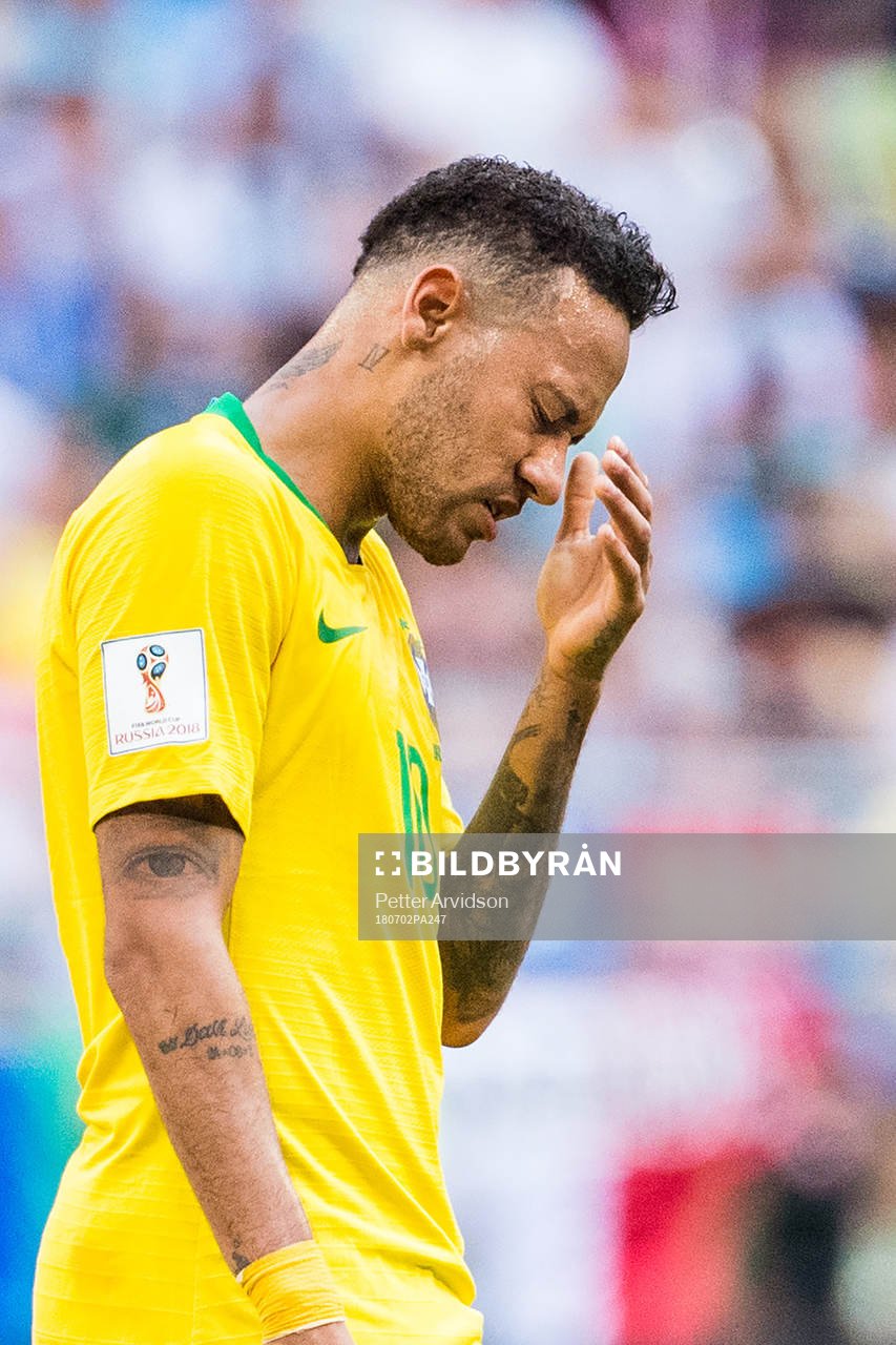 Neymar of Brazil looks dejected