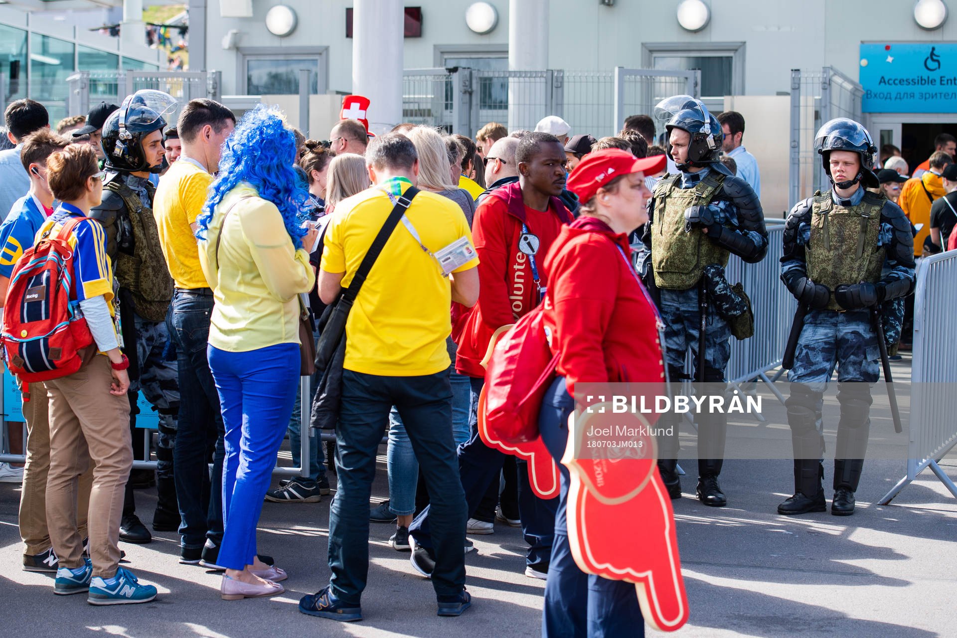 Security personel outside the arena prior to the FIFA World