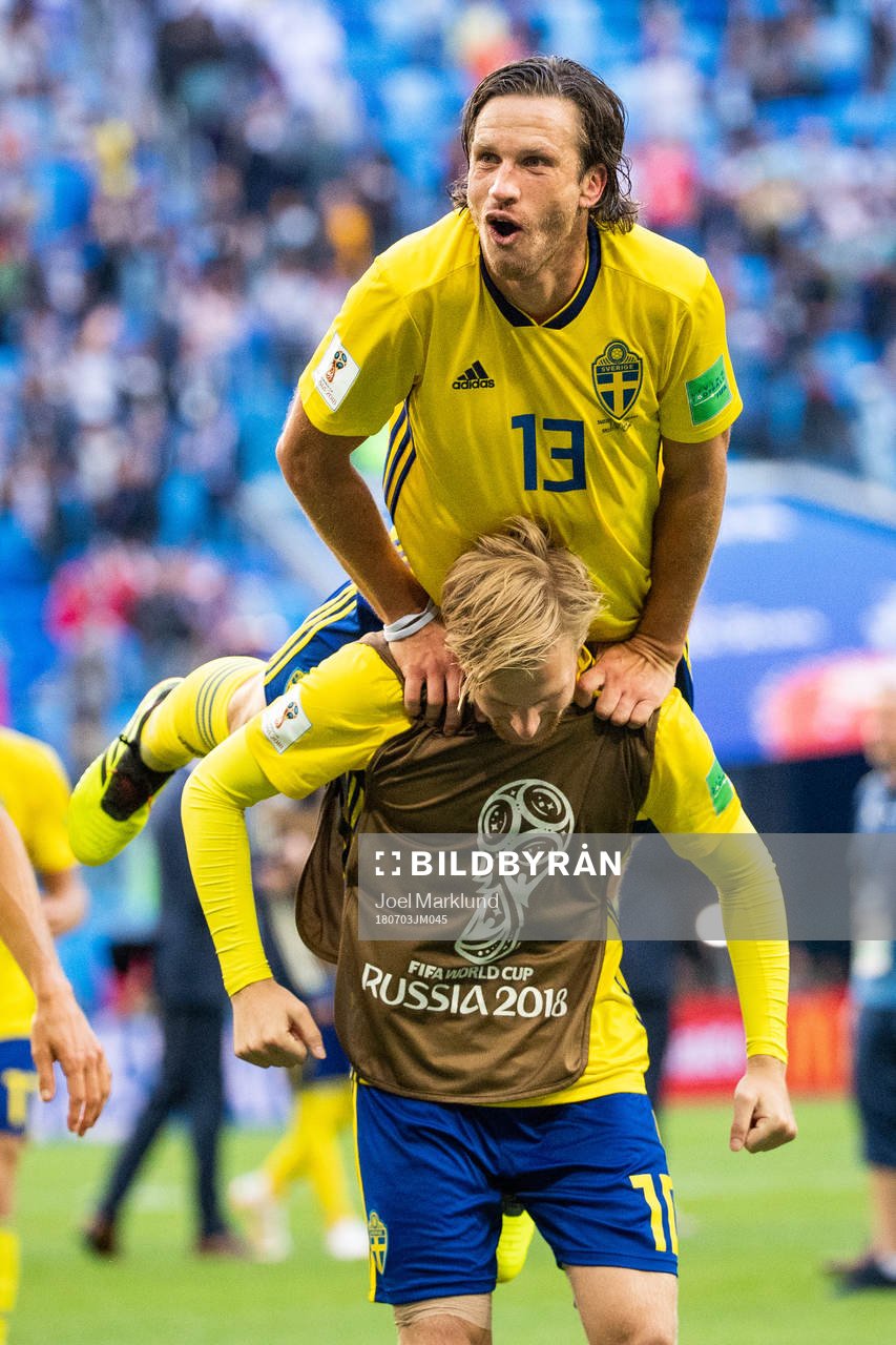 Gustav Svensson and Emil Forsberg of Sweden celebrate