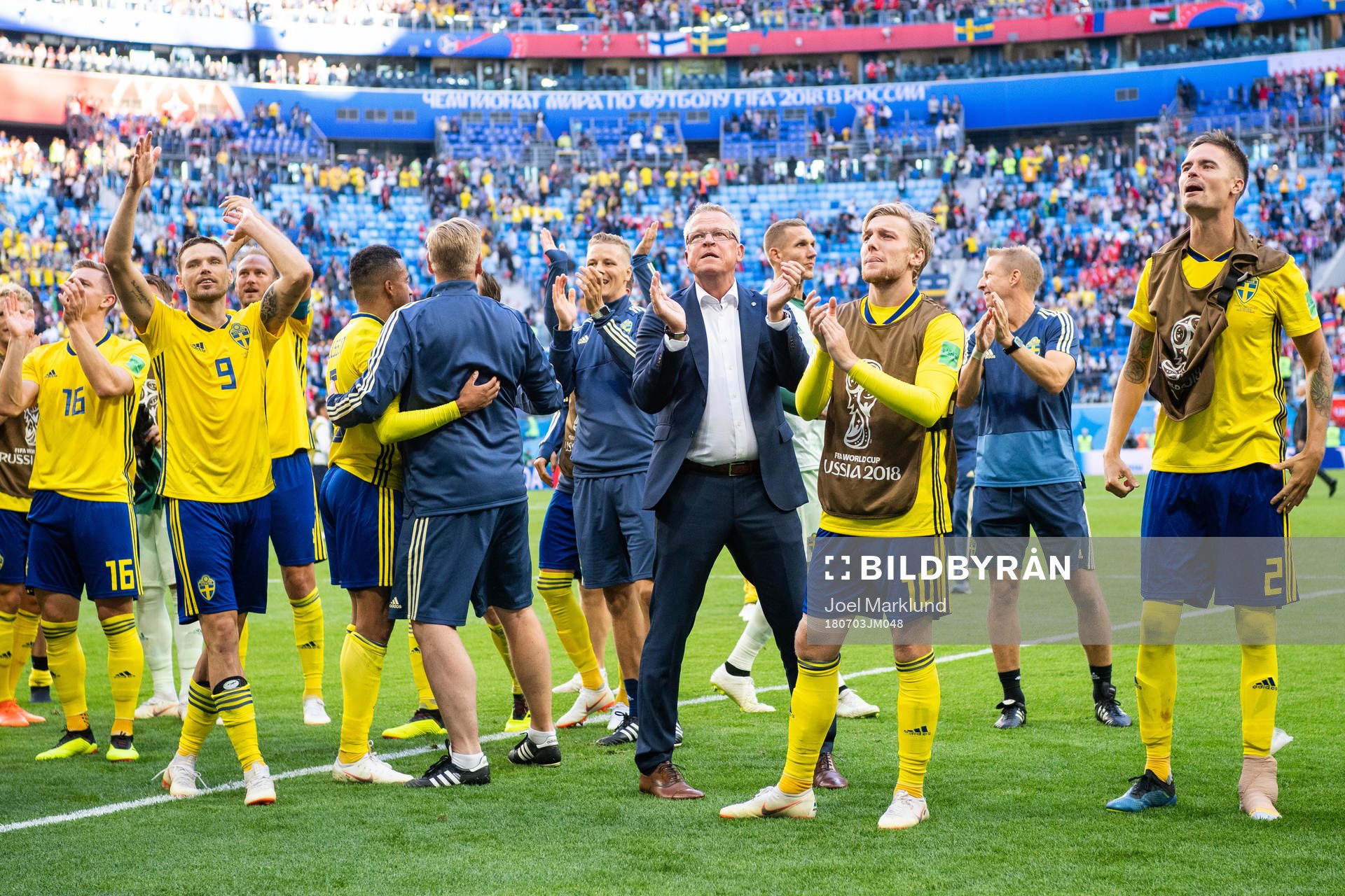 Marcus Berg, head coach Janne Andersson and Emil Forsberg