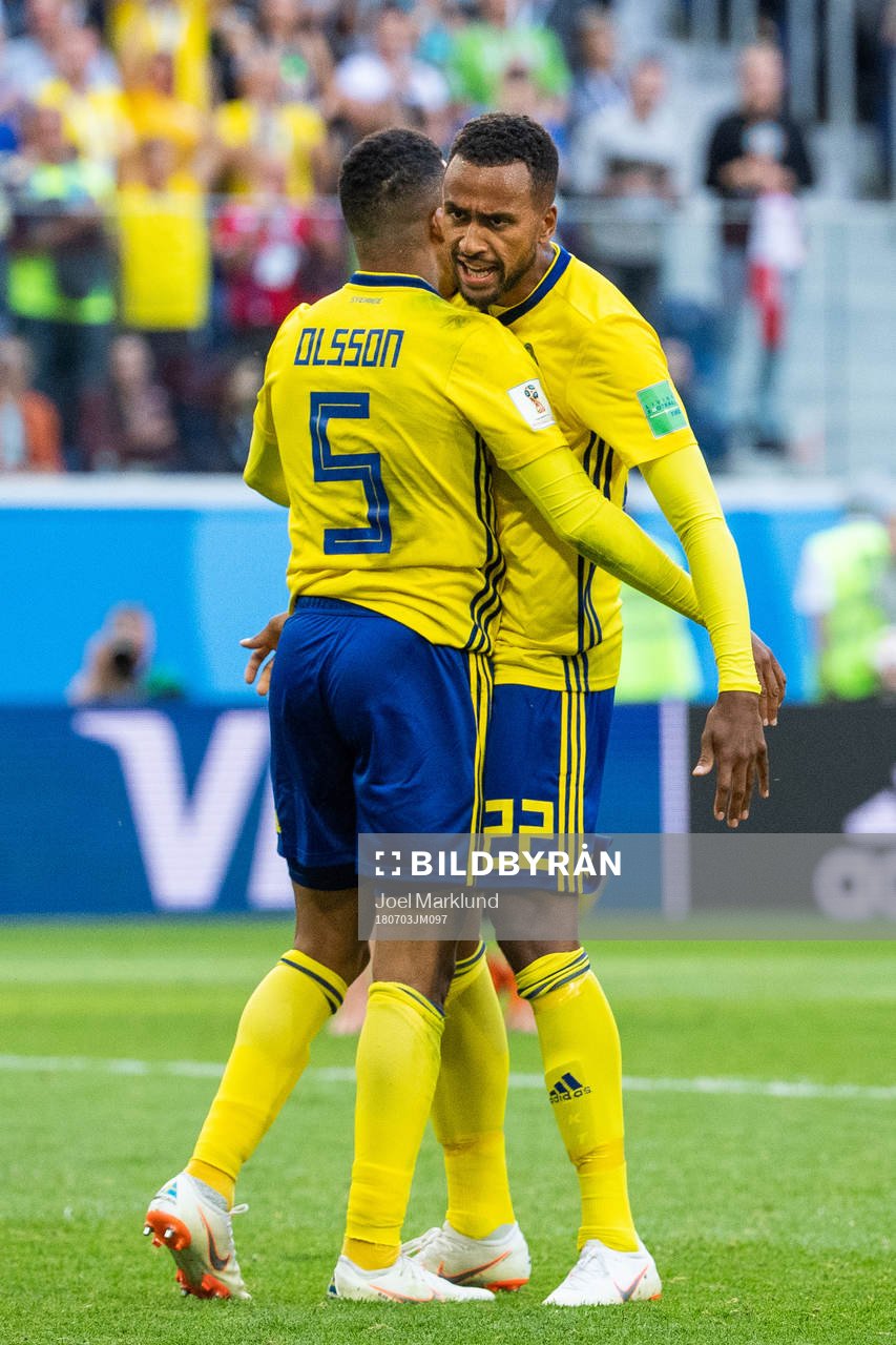 Martin Olsson and Isaac Kiese Thelin celebrate while