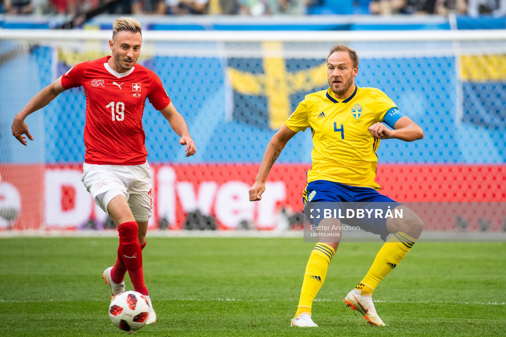 Josip Drmic of Switzerland and Andreas Granqvist of Sweden