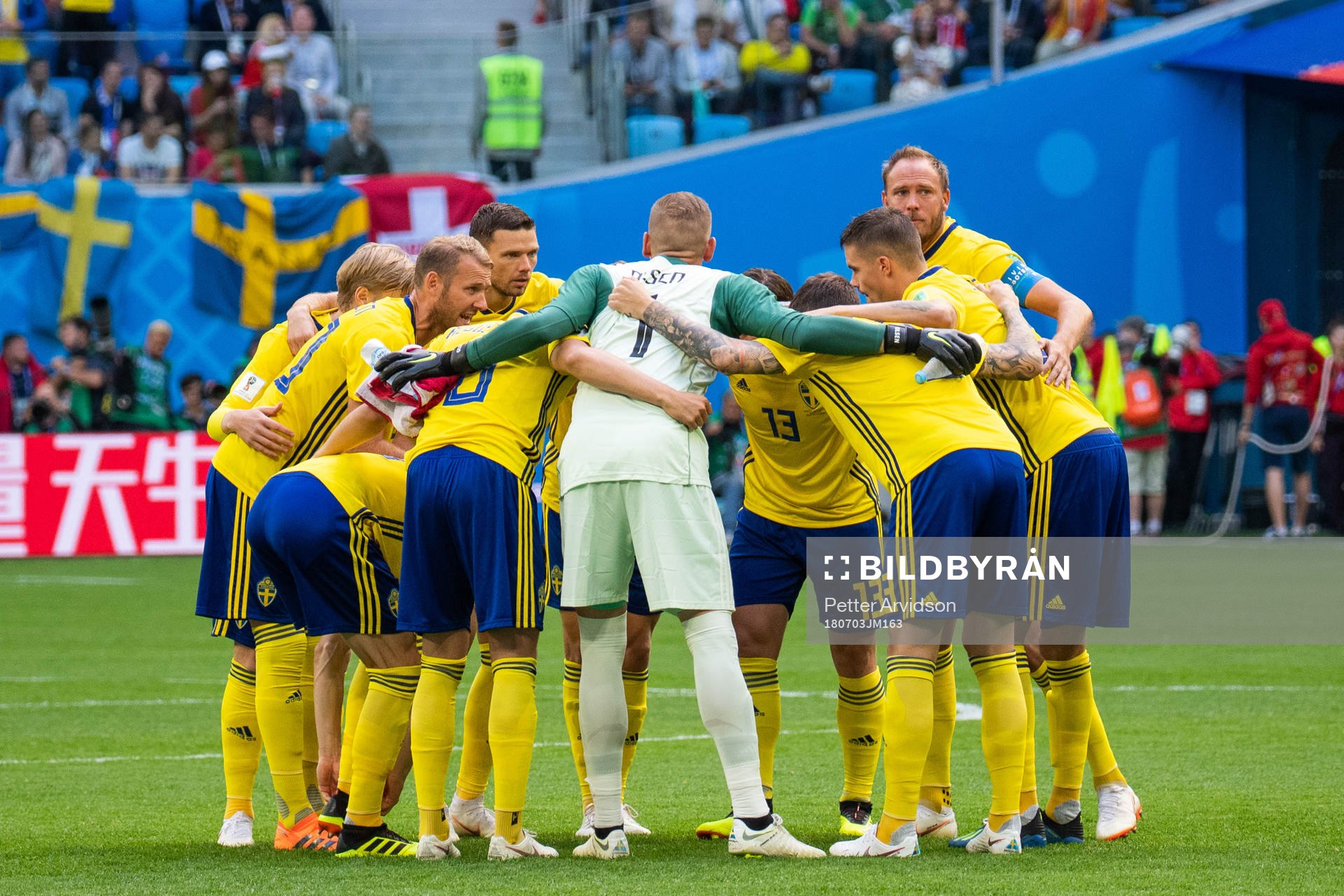 Players of Sweden prior to the FIFA World Cup round of 16