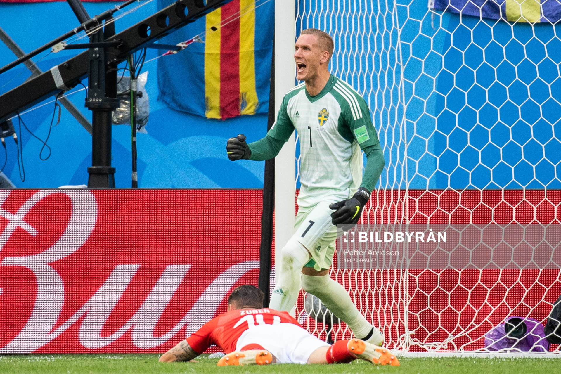 goalkeeper Robin Olsen of Sweden reacts