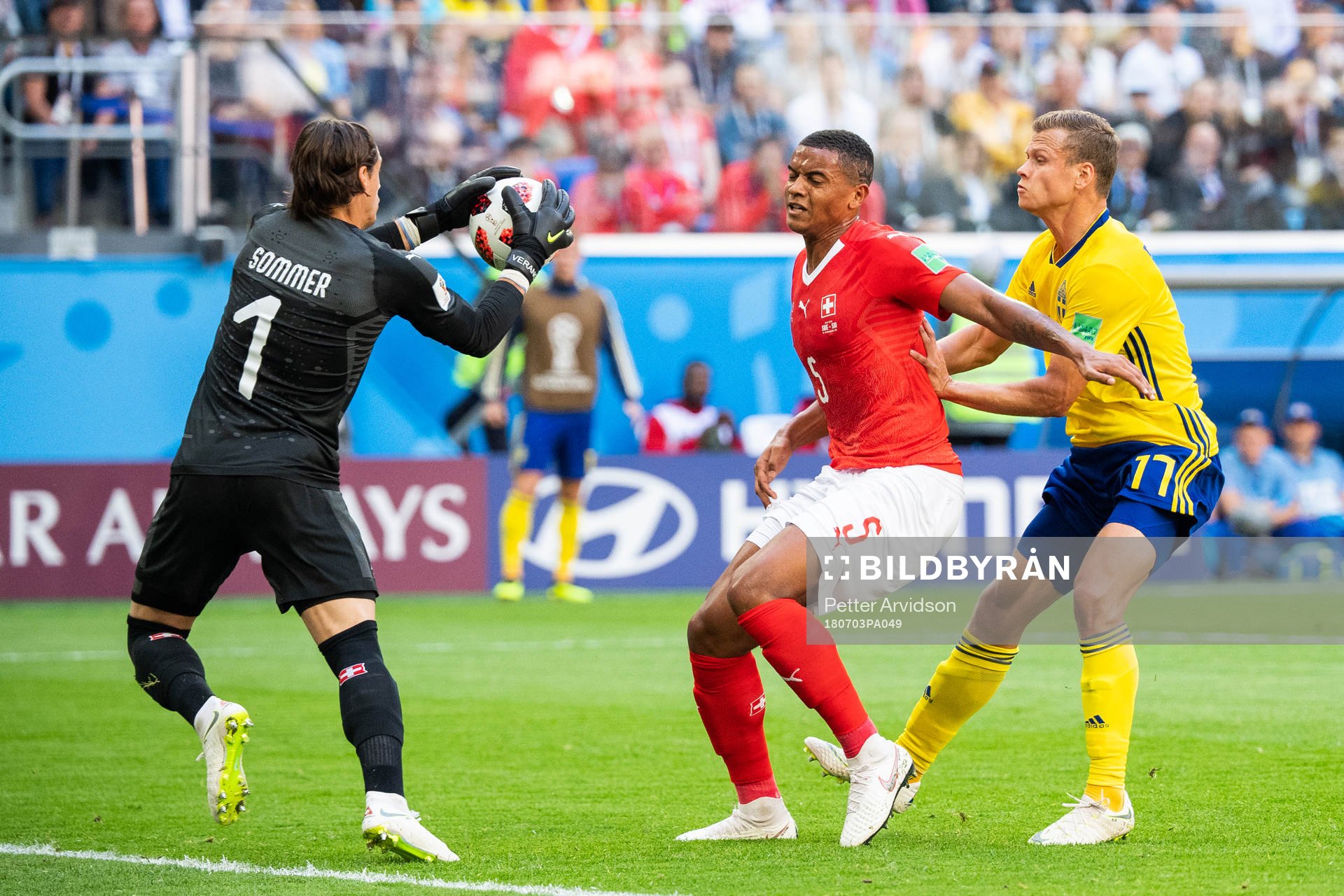 Viktor Claesson of Sweden with a chance against goalkeeper