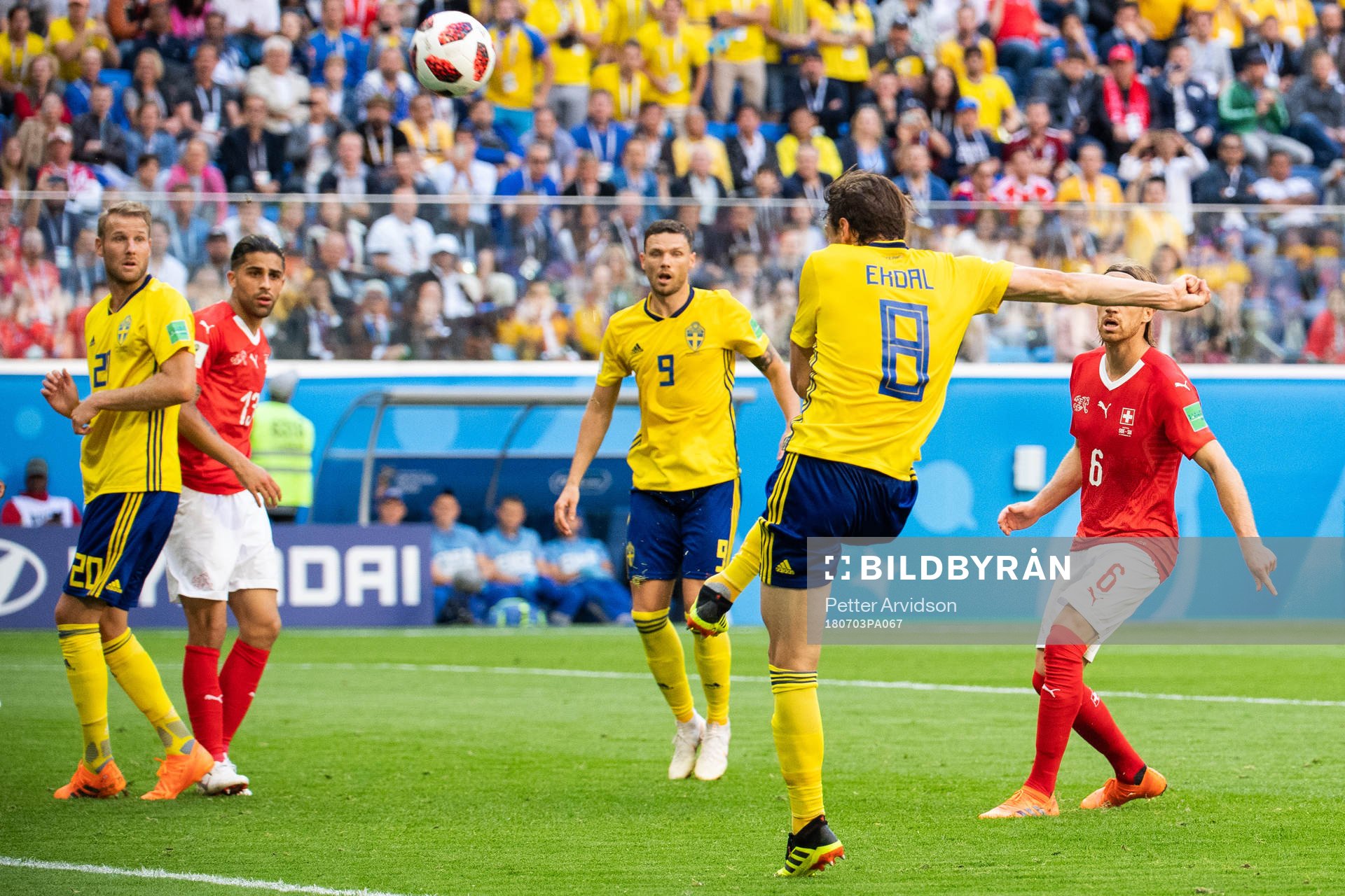 Albin Ekdal of Sweden misses a chance to score
