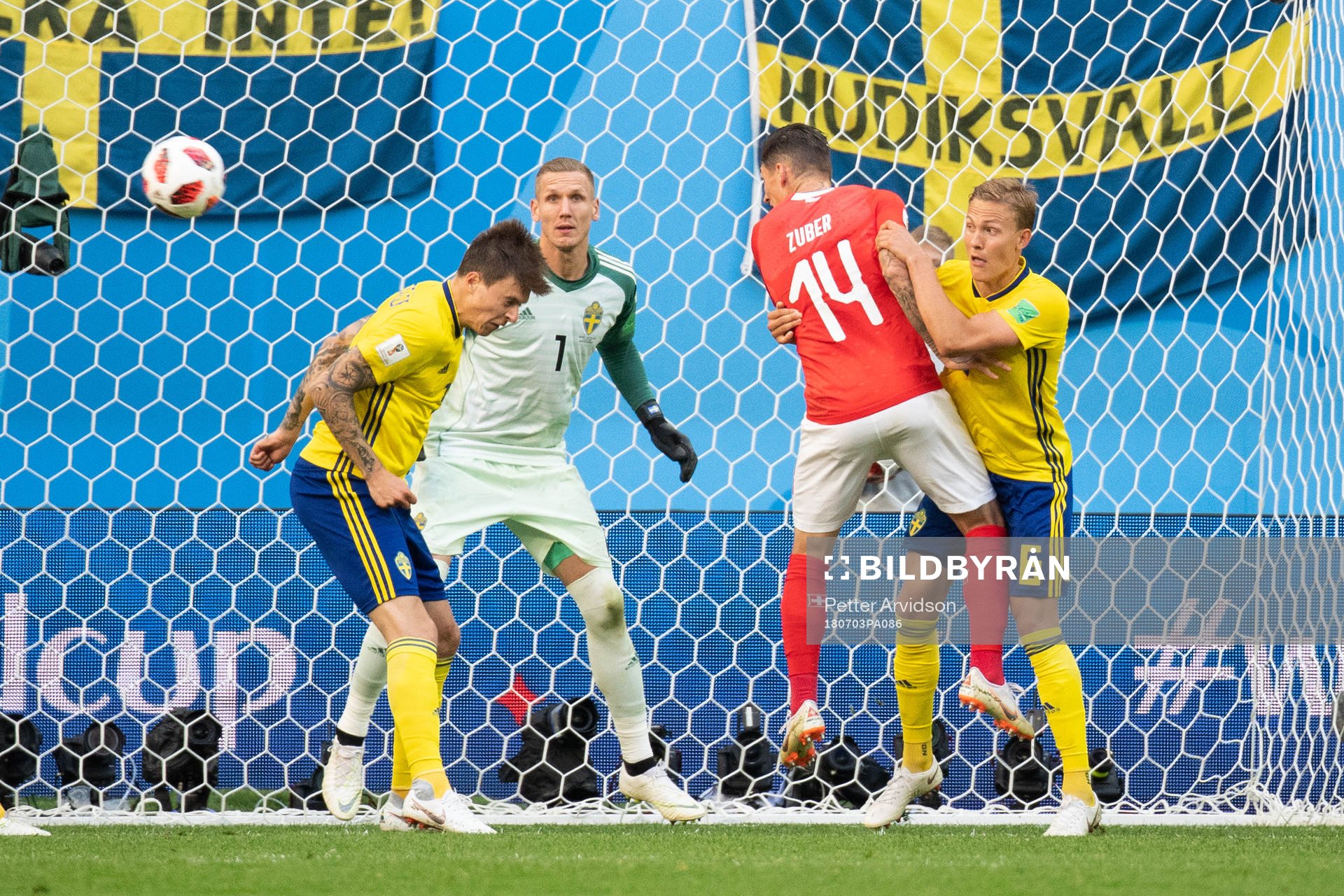 Steven Zuber of Switzerland with a chance to score against