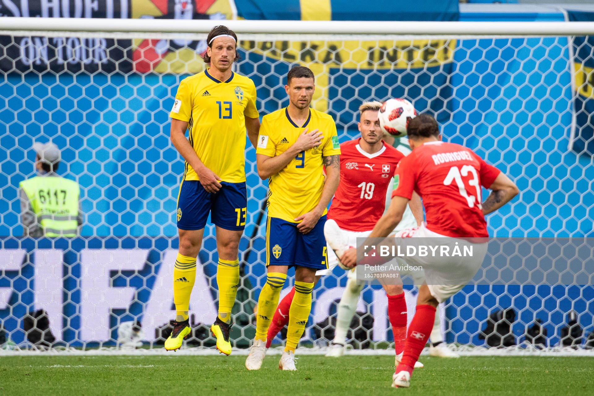 Ricardo Rodriguez of Switzerland shoots a free kick against