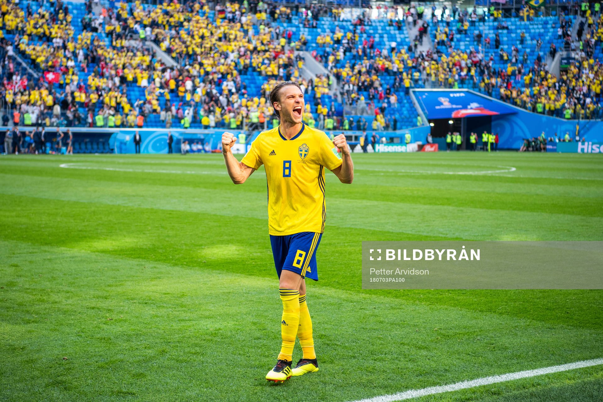 Albin Ekdal reqognizes the fans of Sweden when he celebrates