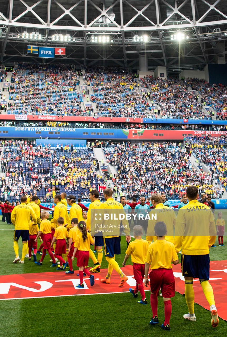 Players of Sweden make their entrance prior the FIFA World