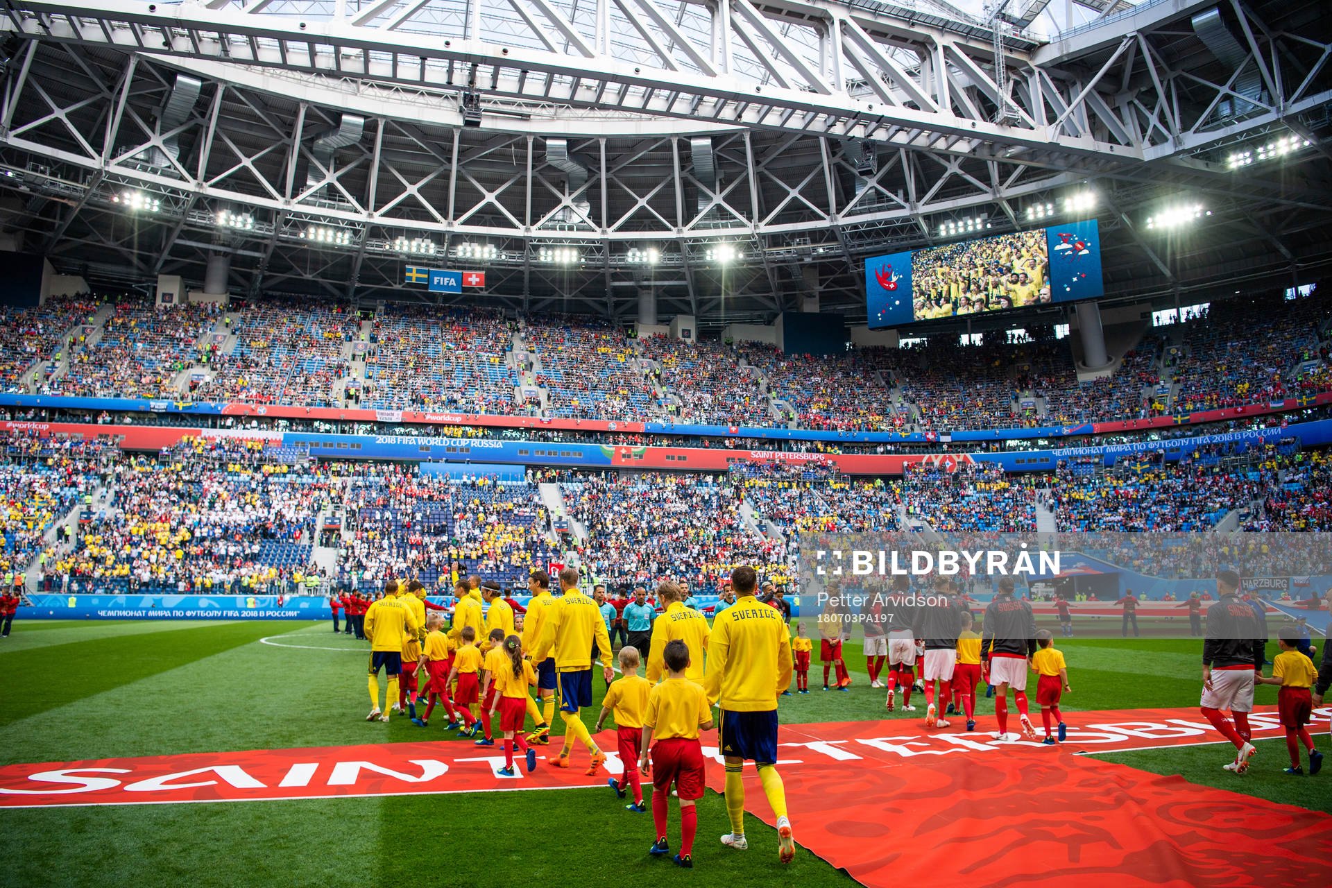 Swedish palyers enters the pitch prior to the FIFA World