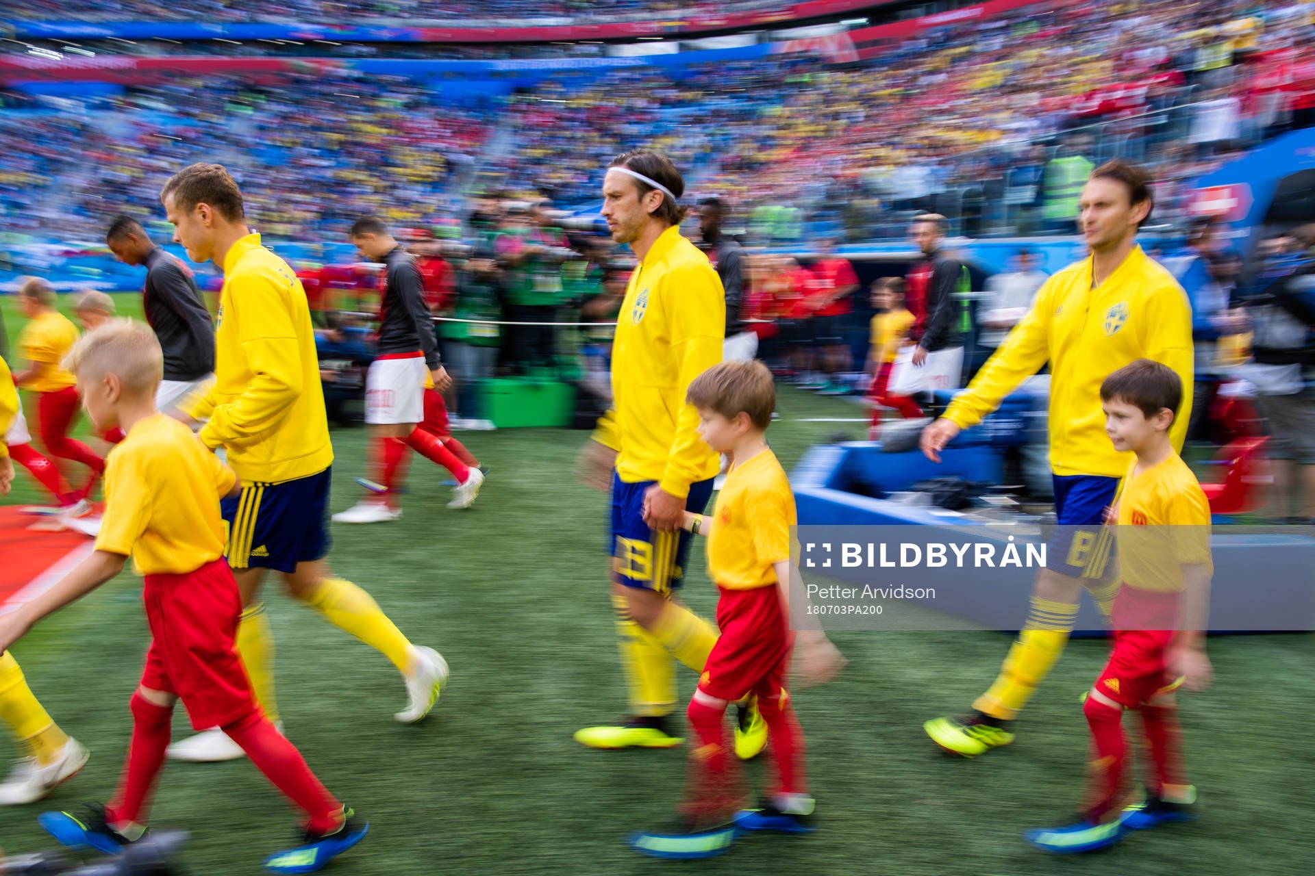 Gustav Svensson of Sweden enters the pitch prioir to the