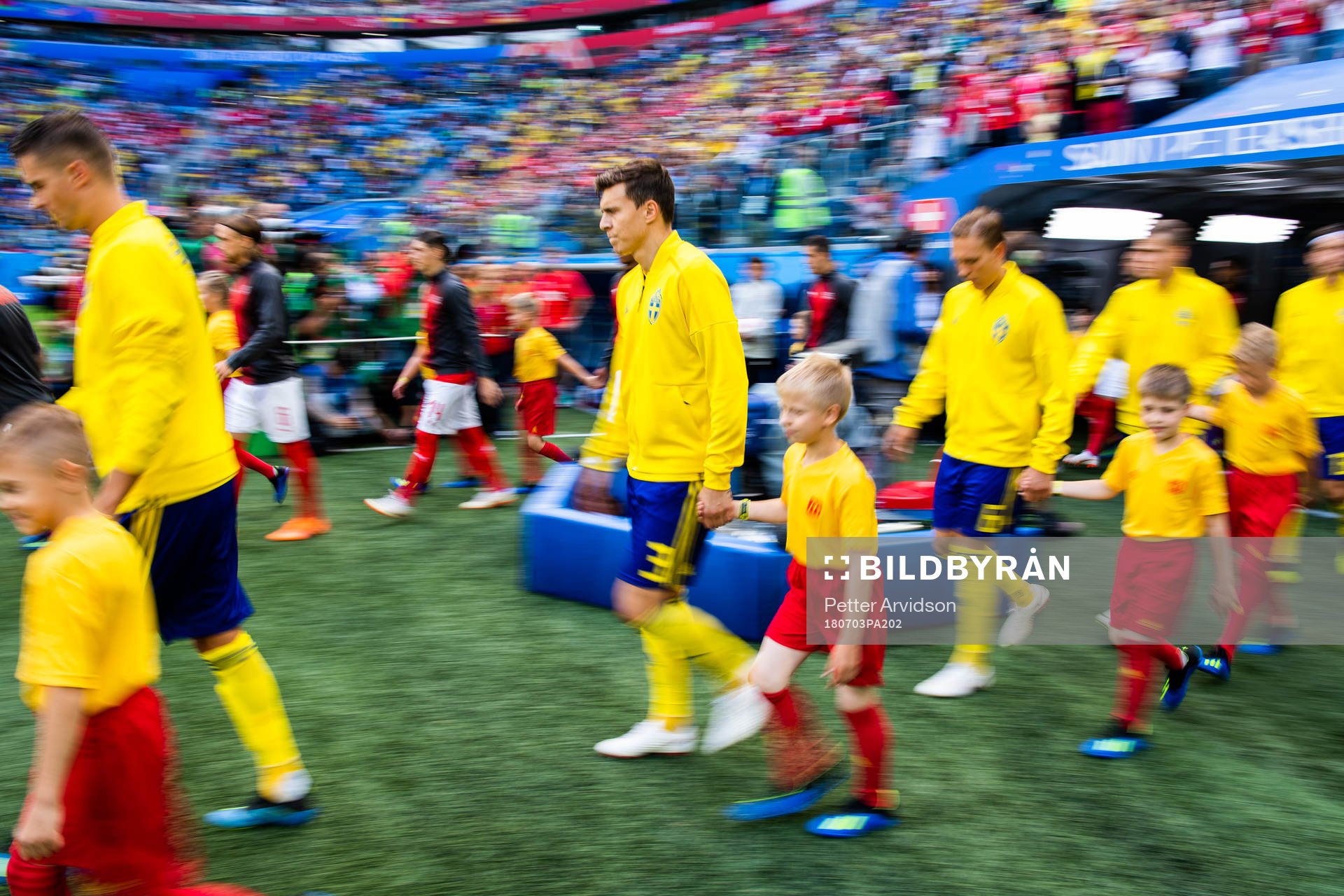 Victor Nilsson Lindelöf of Sweden enters the pitch prioir