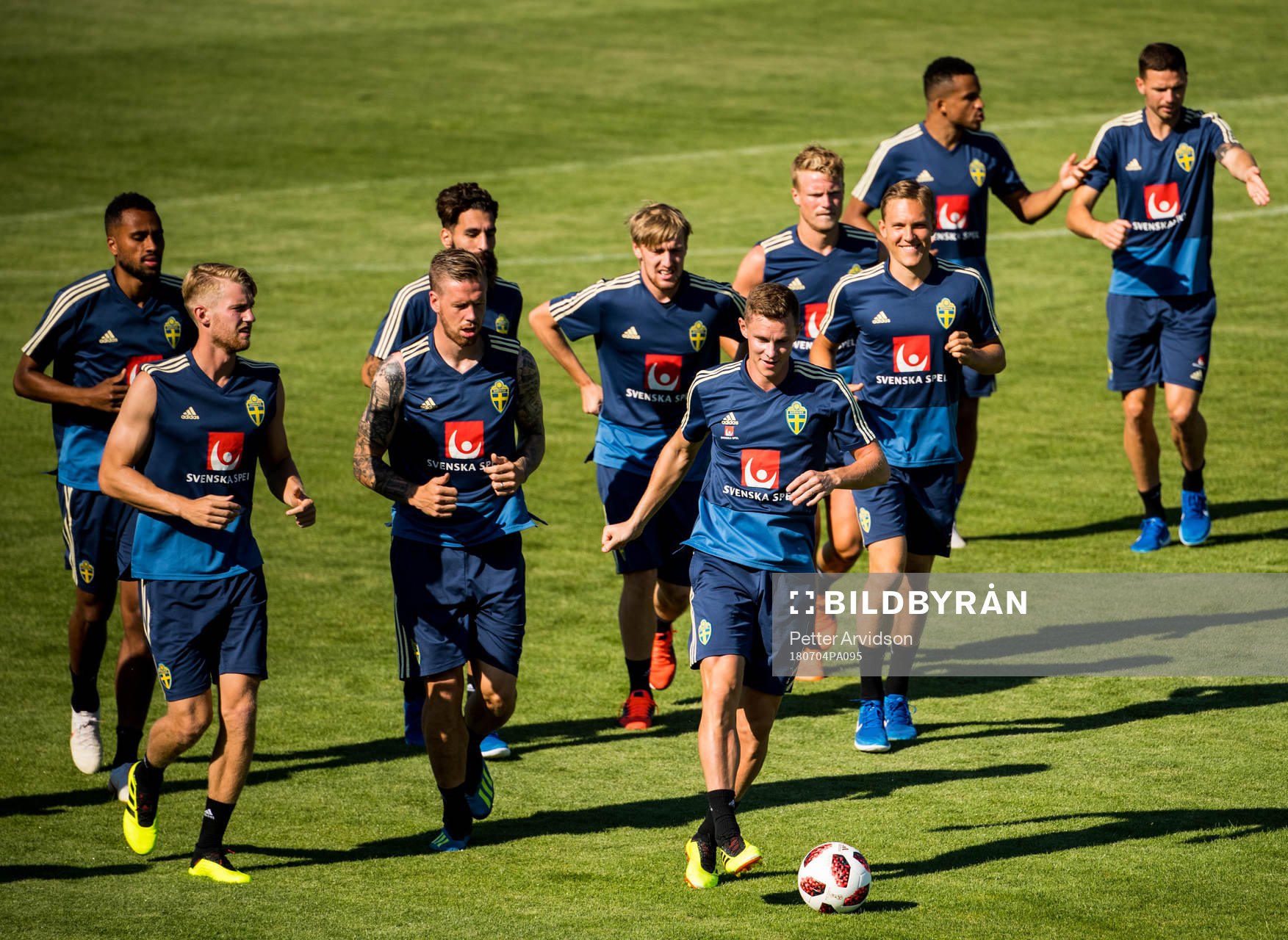 The players of the Swedish national football team warming
