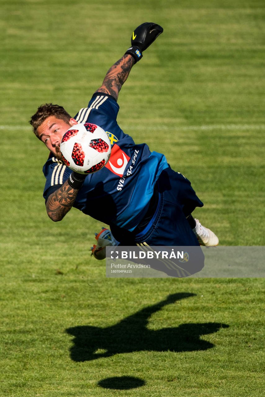 Goalkeeper Kristoffer Nordfeldt of the Swedish national