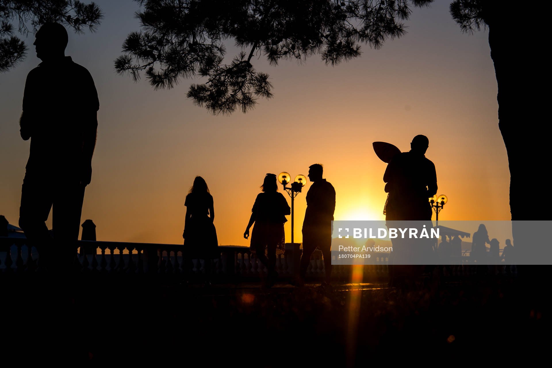 People walks in the sunset