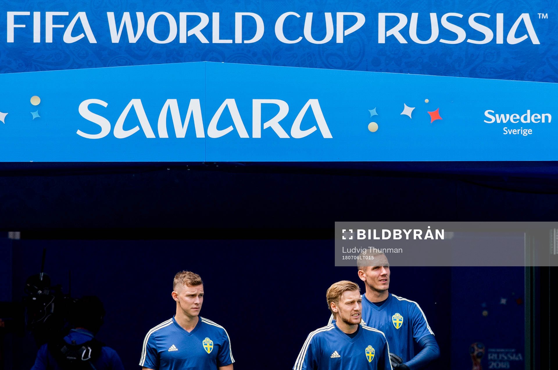 Emil Krafth, Emil Forsberg och goalkeeper Robin Olsen of