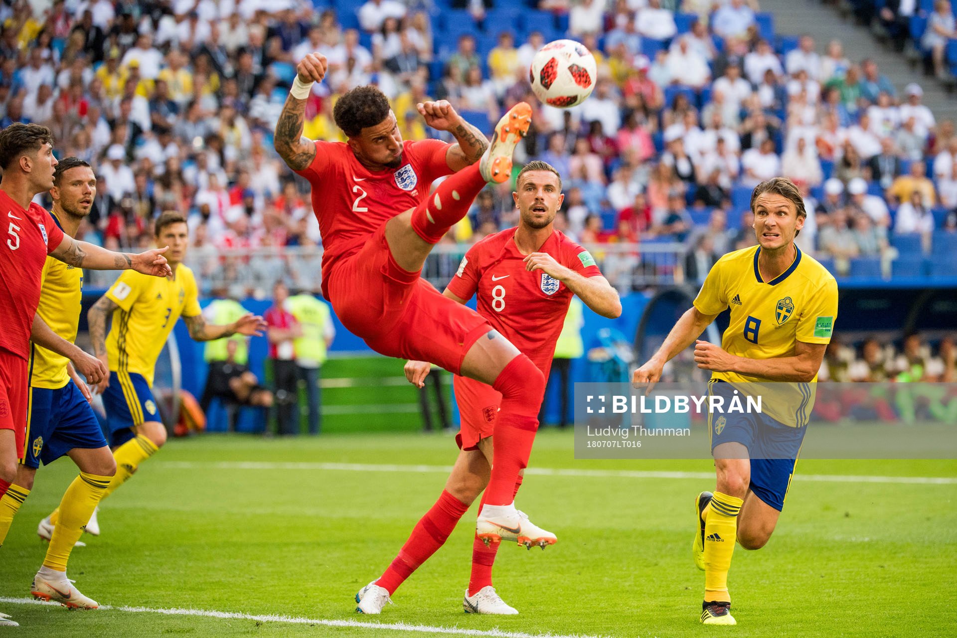 Kyle Walker of England and Albin Ekdal of Sweden