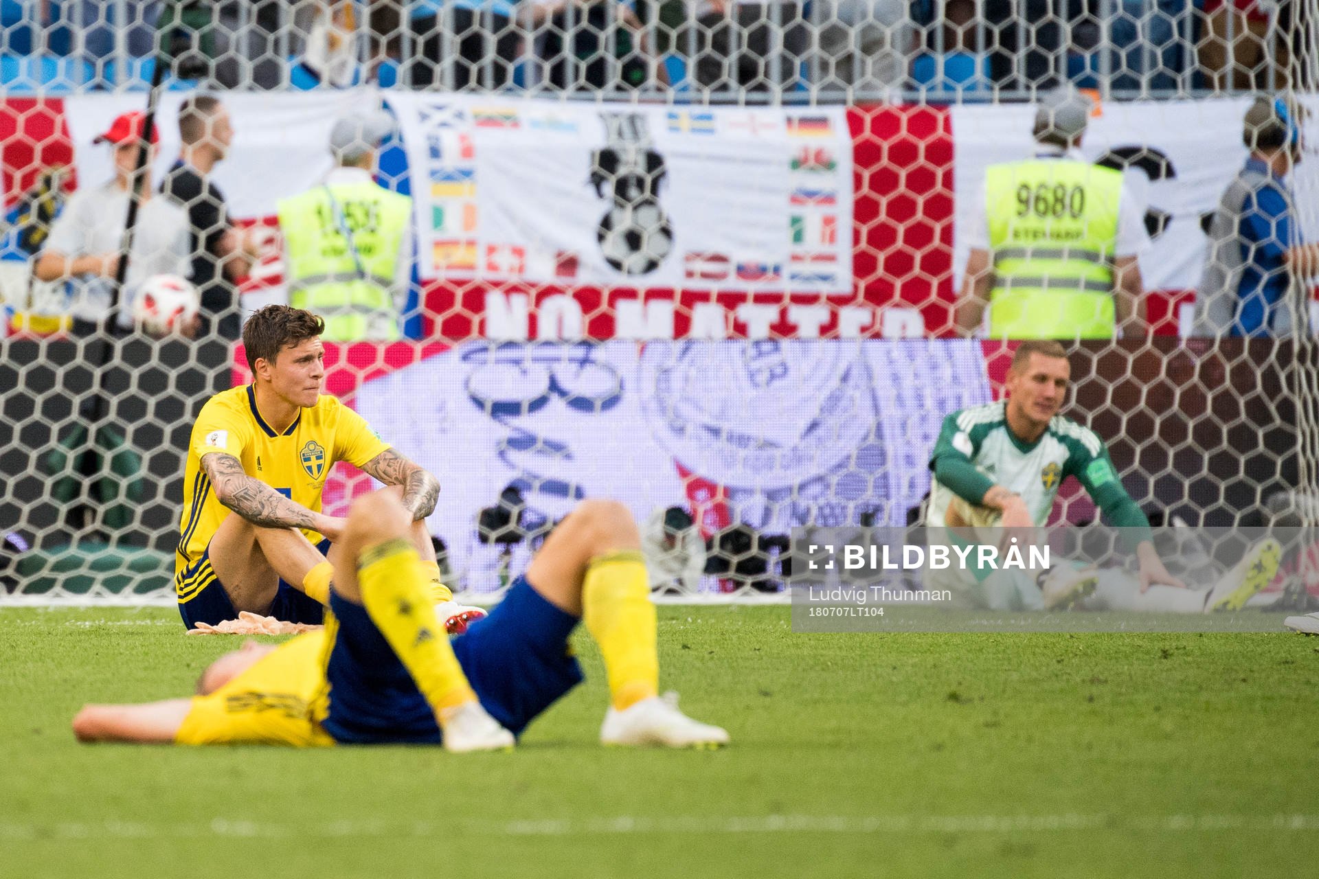 Victor Nilsson Lindelöf and goalkeeper Robin Olsen of