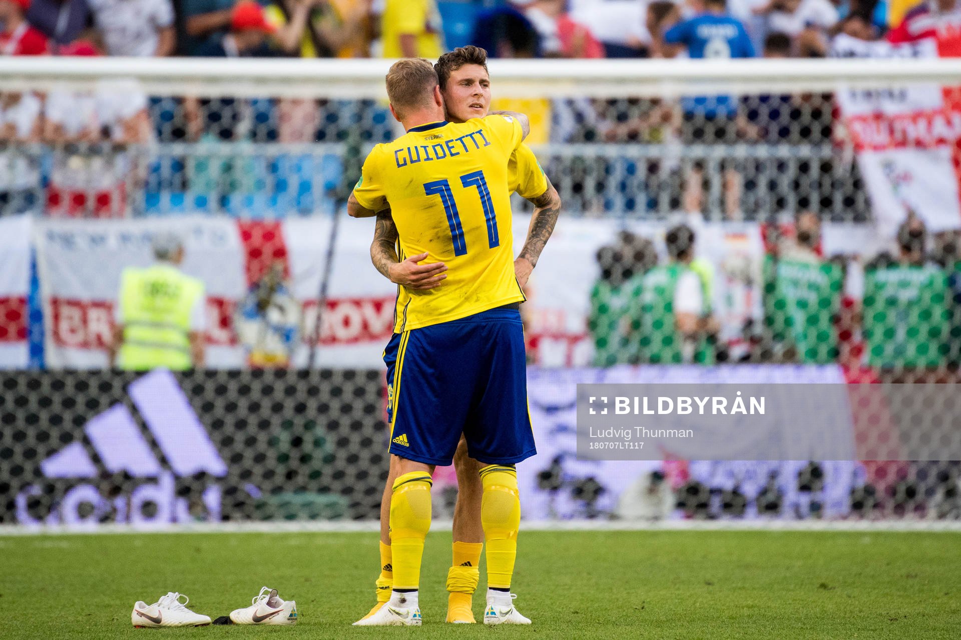 John Guidetti and Victor Nilsson Lindelöf of Sweden look