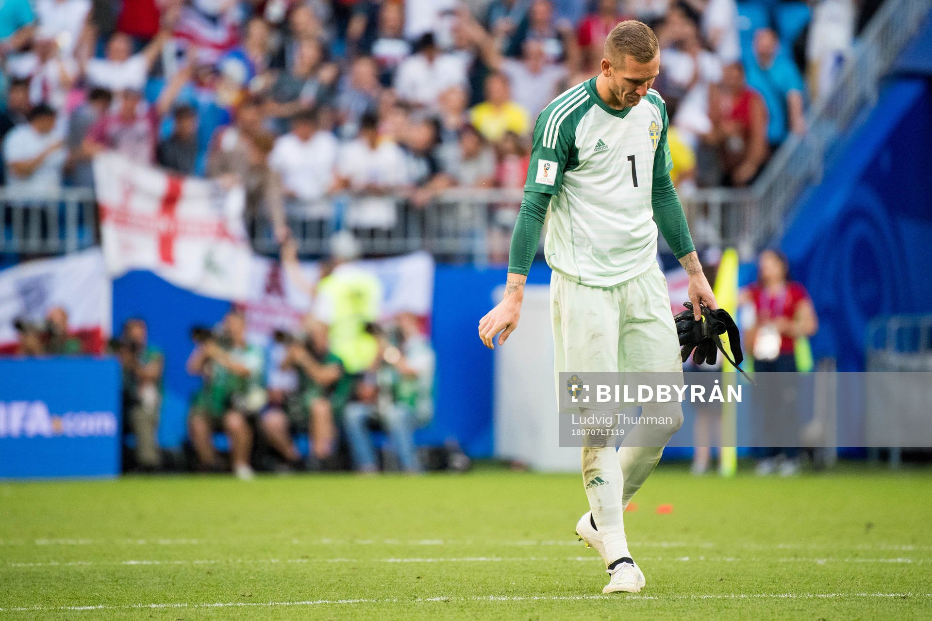 Goalkeeper Robin Olsen of Sweden looks dejected