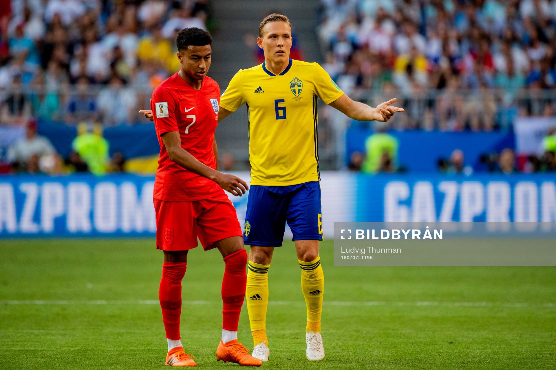 Jesse Lingard of England and Ludwig Augustinsson of Sweden