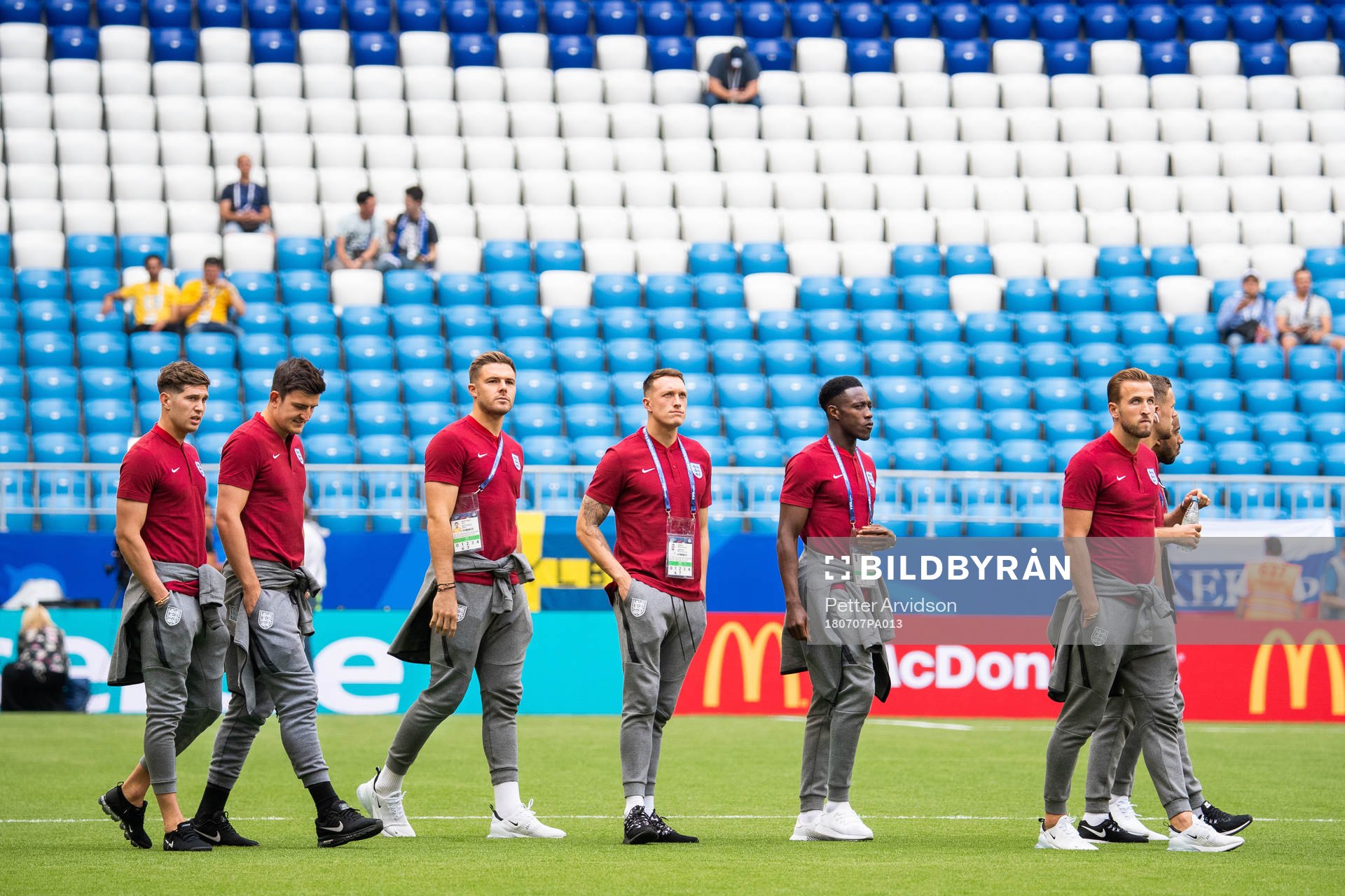 Harry Kane of England (far right) with team mates  prior to