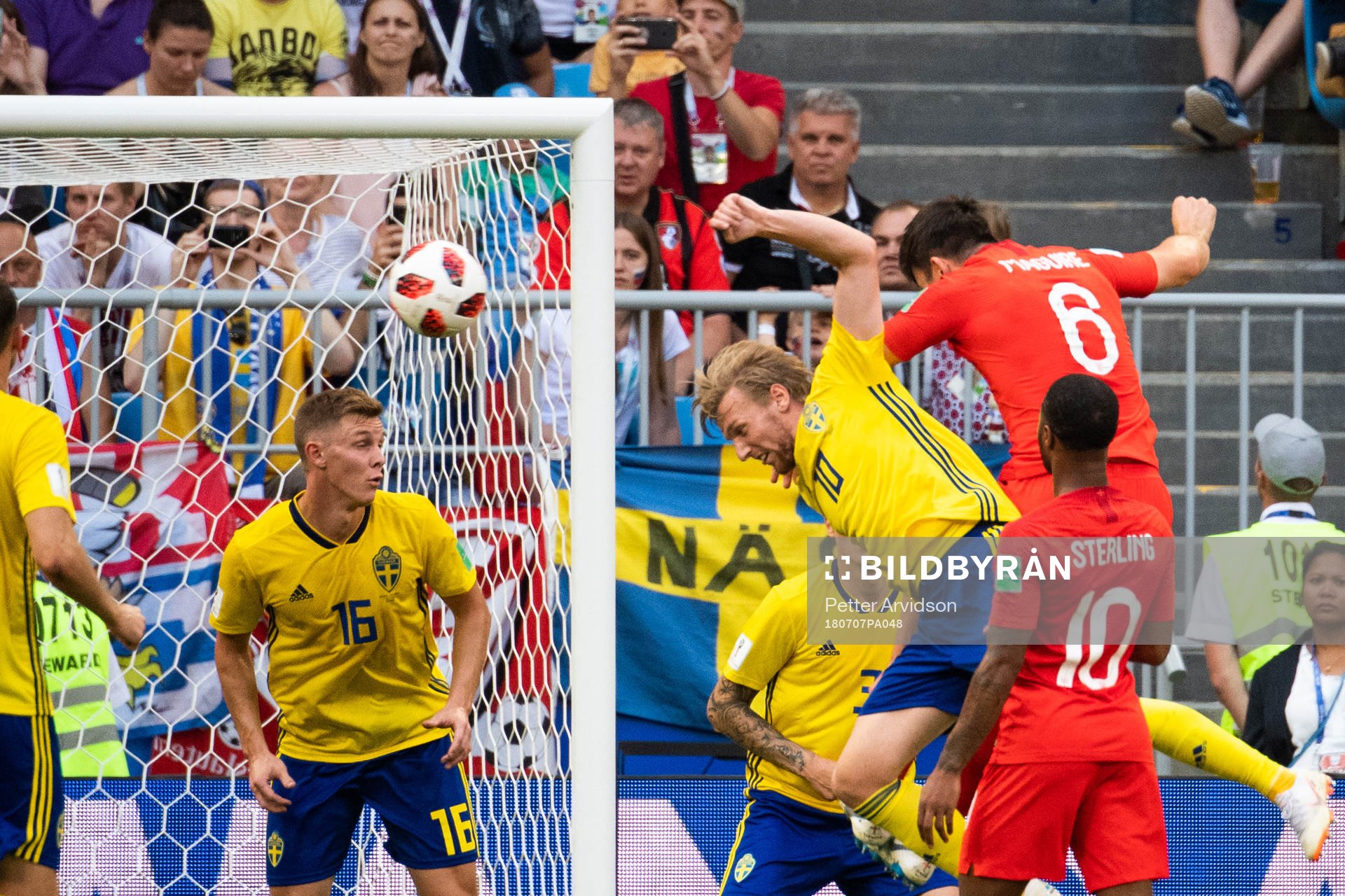 Harry Maguire of England scoress 0-1 with a header in