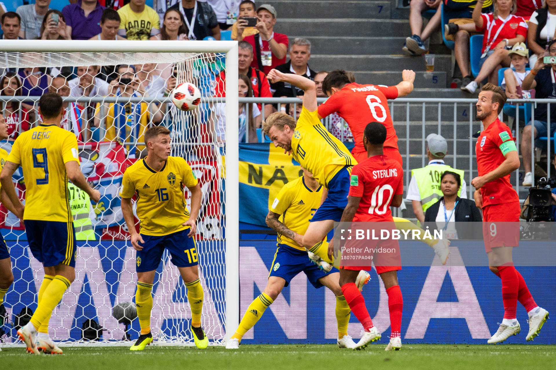 Harry Maguire of England scoress 0-1 with a header in