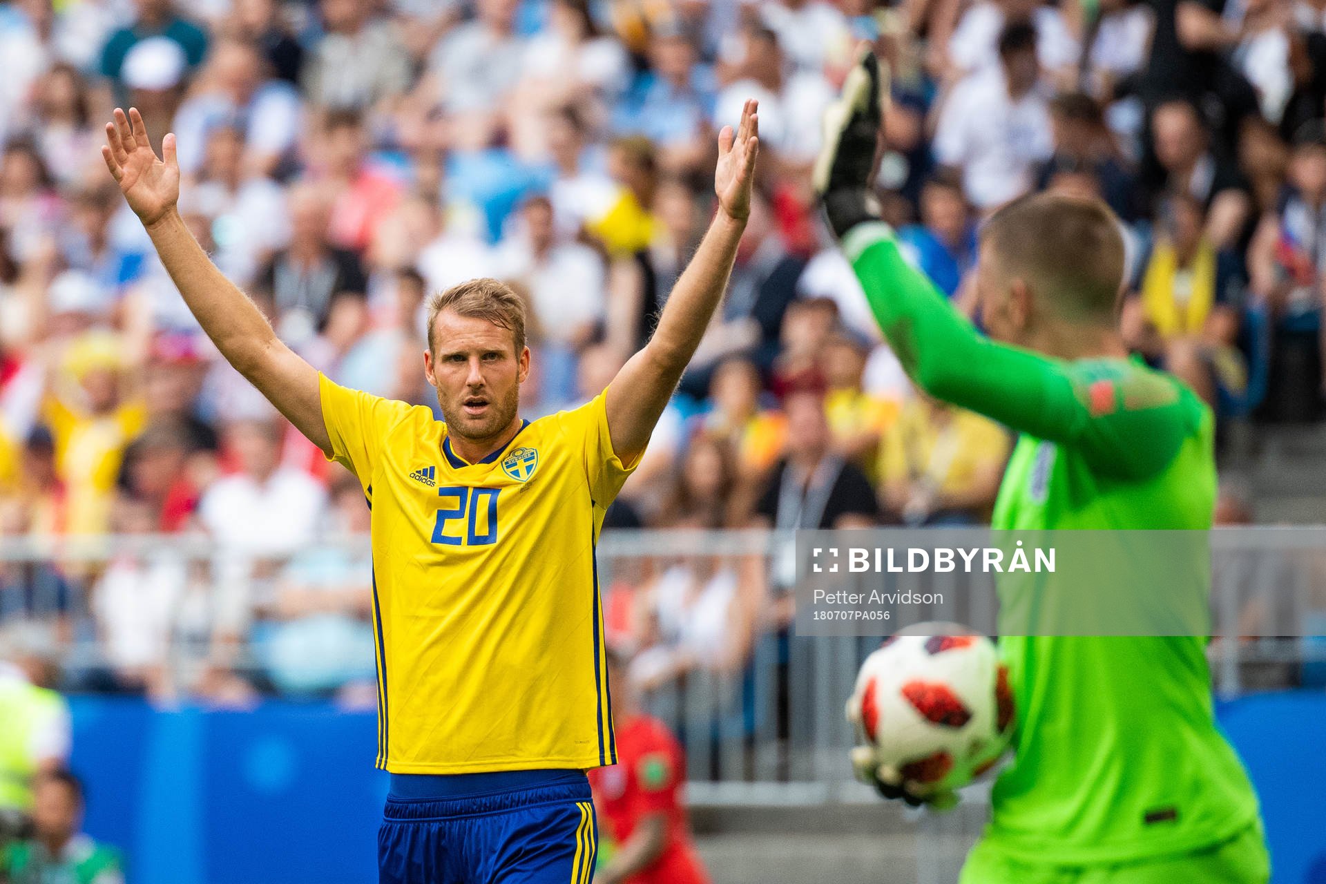 Ola Toivonen of Sweden reacts against goalkeeper Jordan