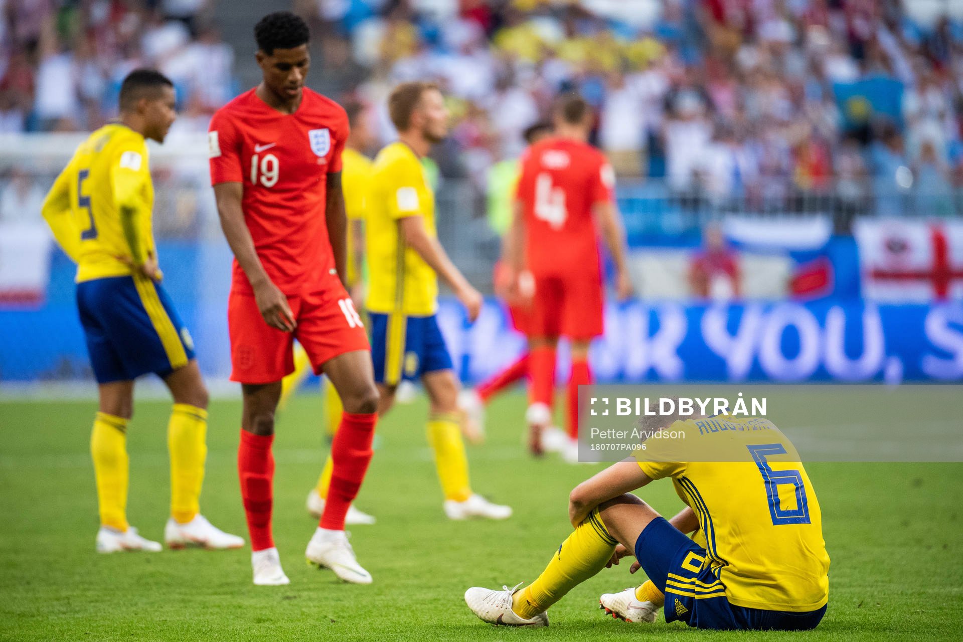 Marcus Rashford of England approaches Ludwig Augustinsson