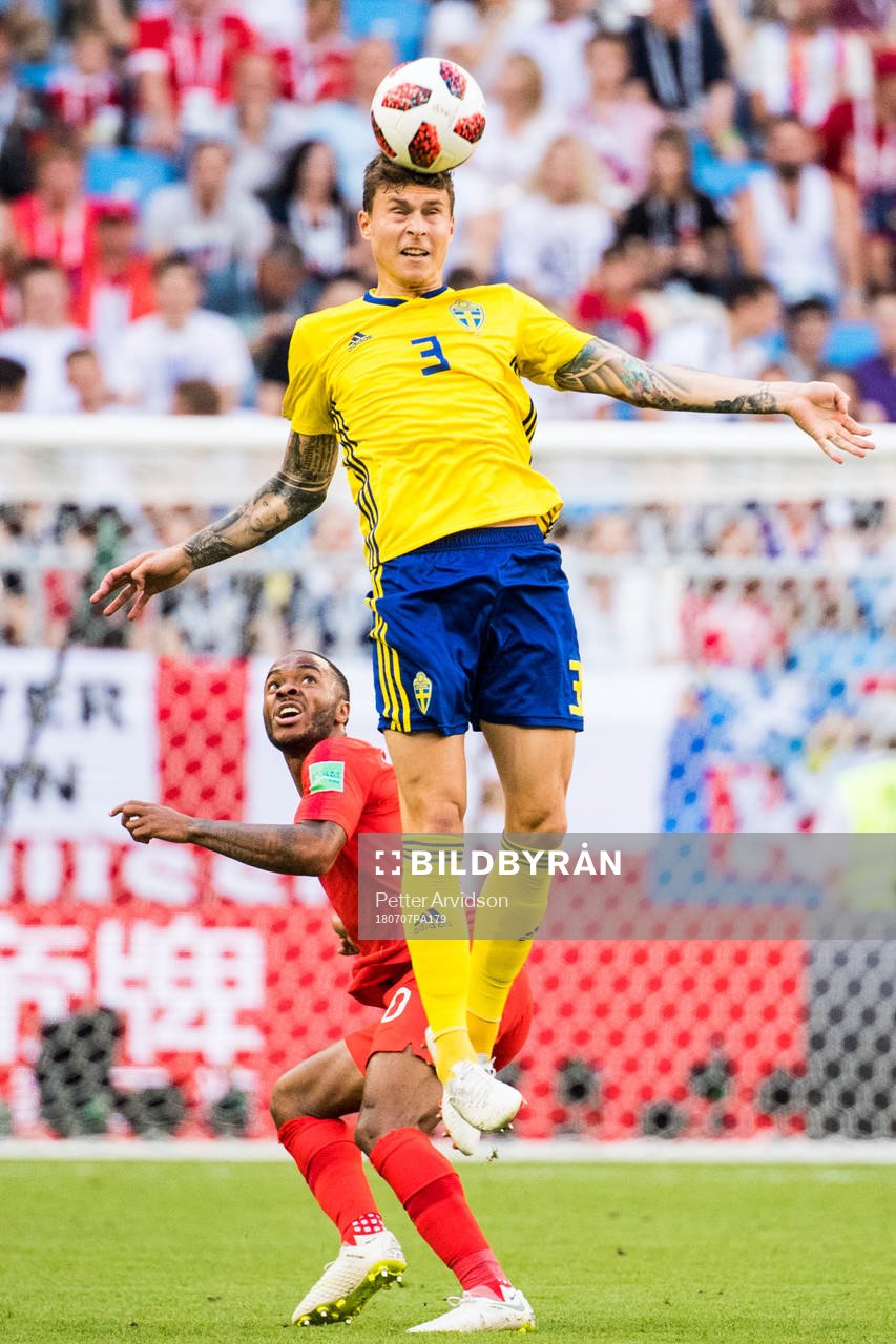Victor Nilsson Lindelöf of Sweden and Raheem Sterling of