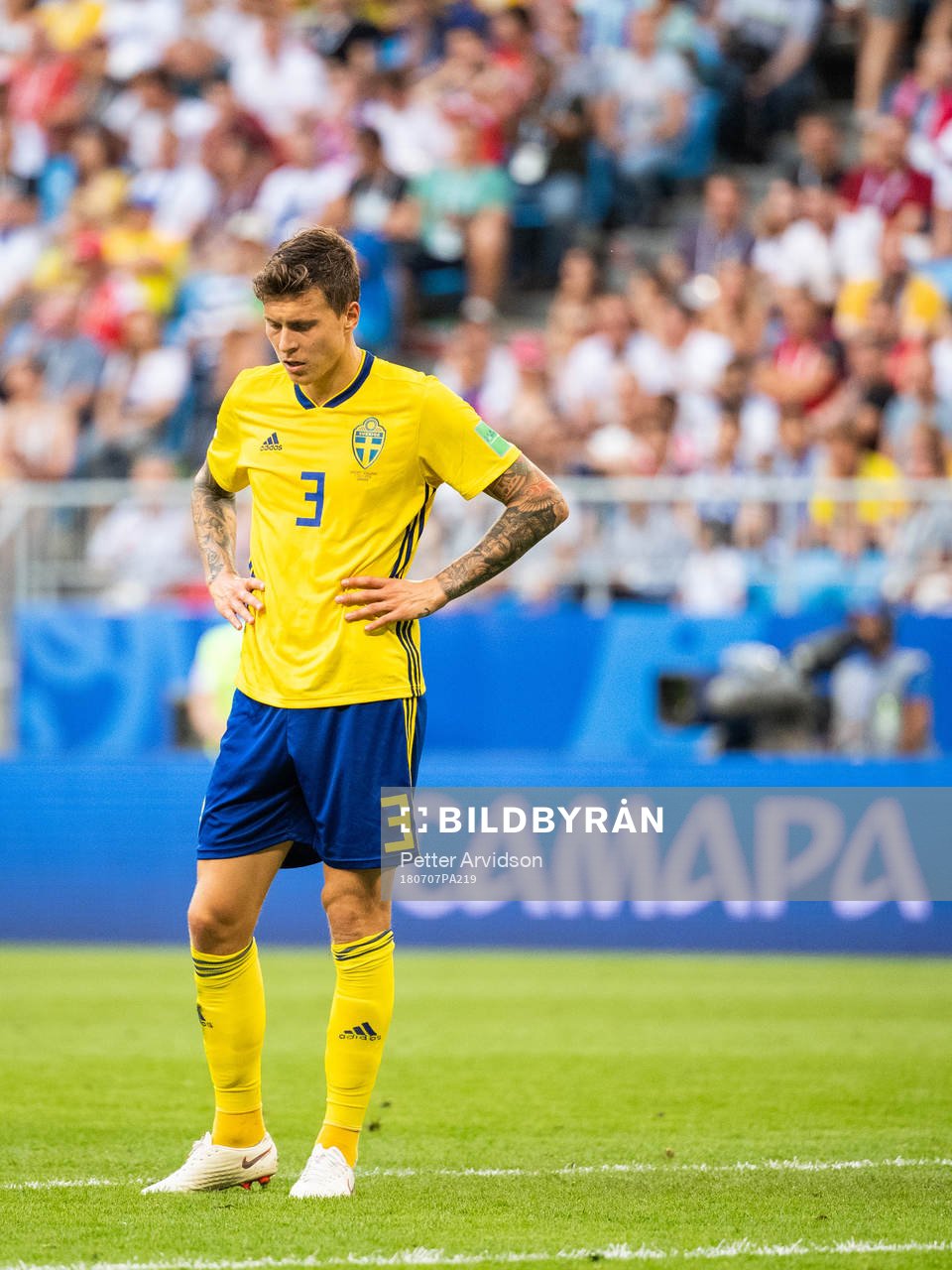 Victor Nilsson Lindelöf of Sweden looks dejected